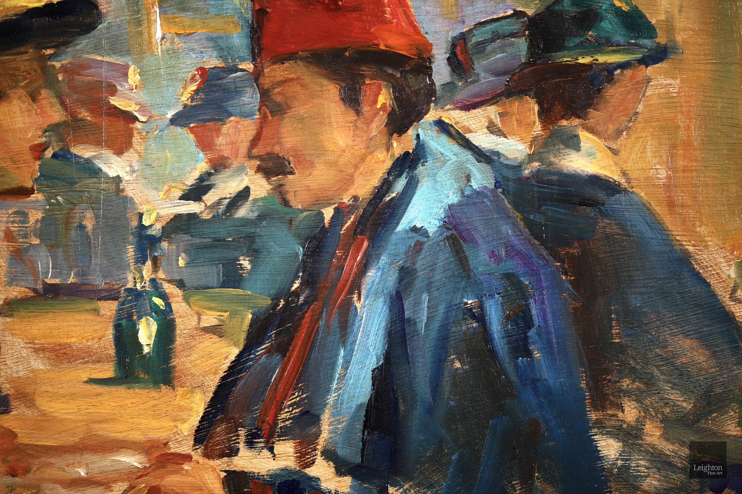 Romance au Cafe - Morocco - Impressionist Oil, Figures in Interior by Elie Pavil 4