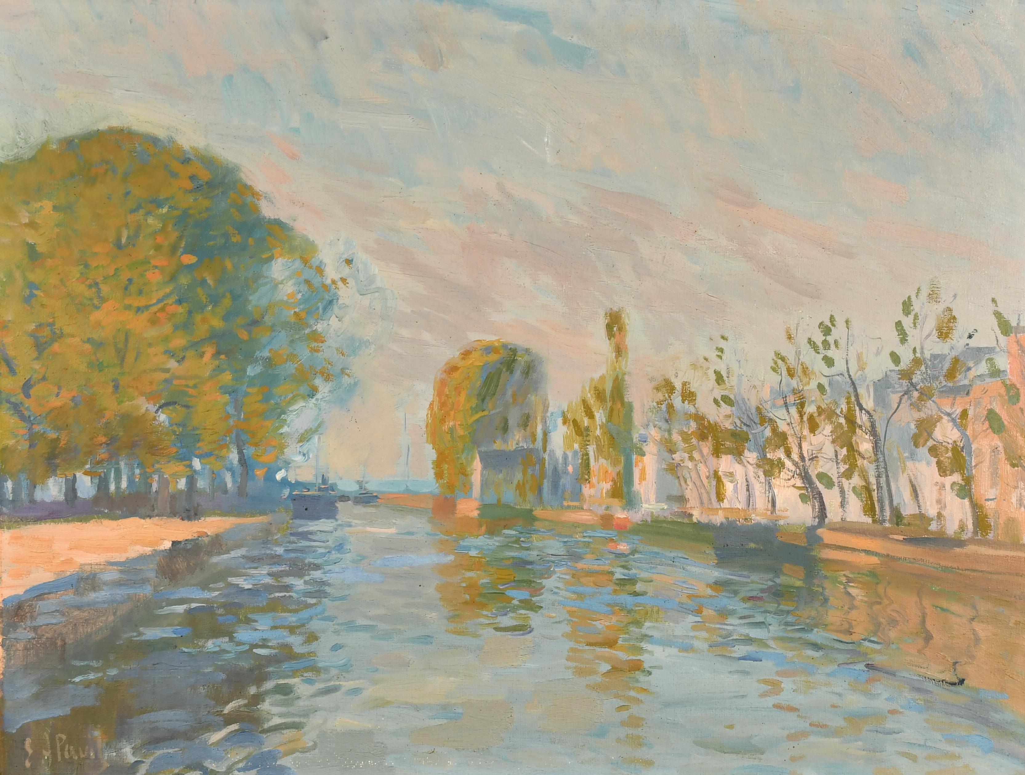Superbe peinture à l'huile impressionniste Arbres au bord de la rivière Artiste majeur - Painting de Elie Anatole Pavil