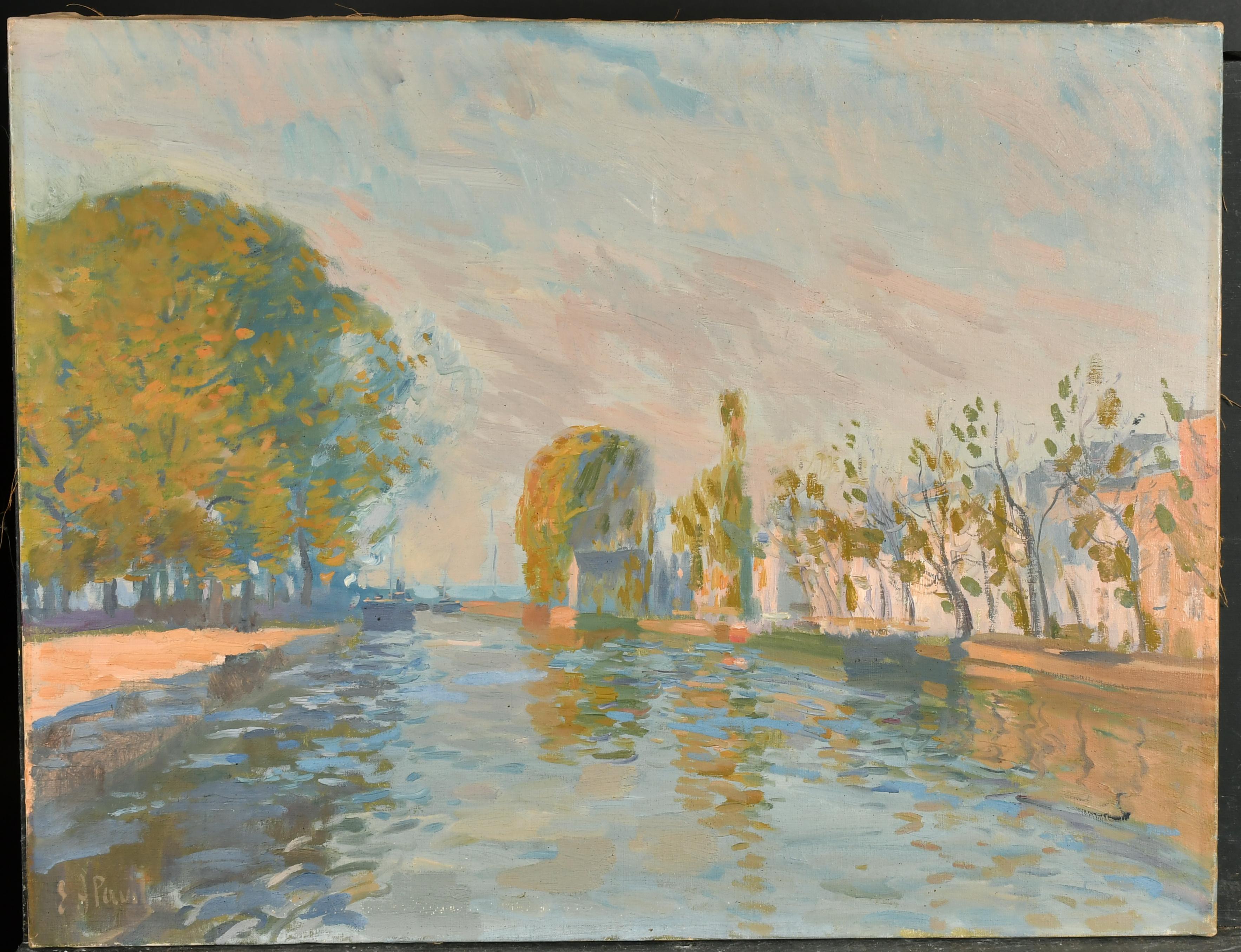 Superbe peinture à l'huile impressionniste Arbres au bord de la rivière Artiste majeur - Impressionnisme Painting par Elie Anatole Pavil