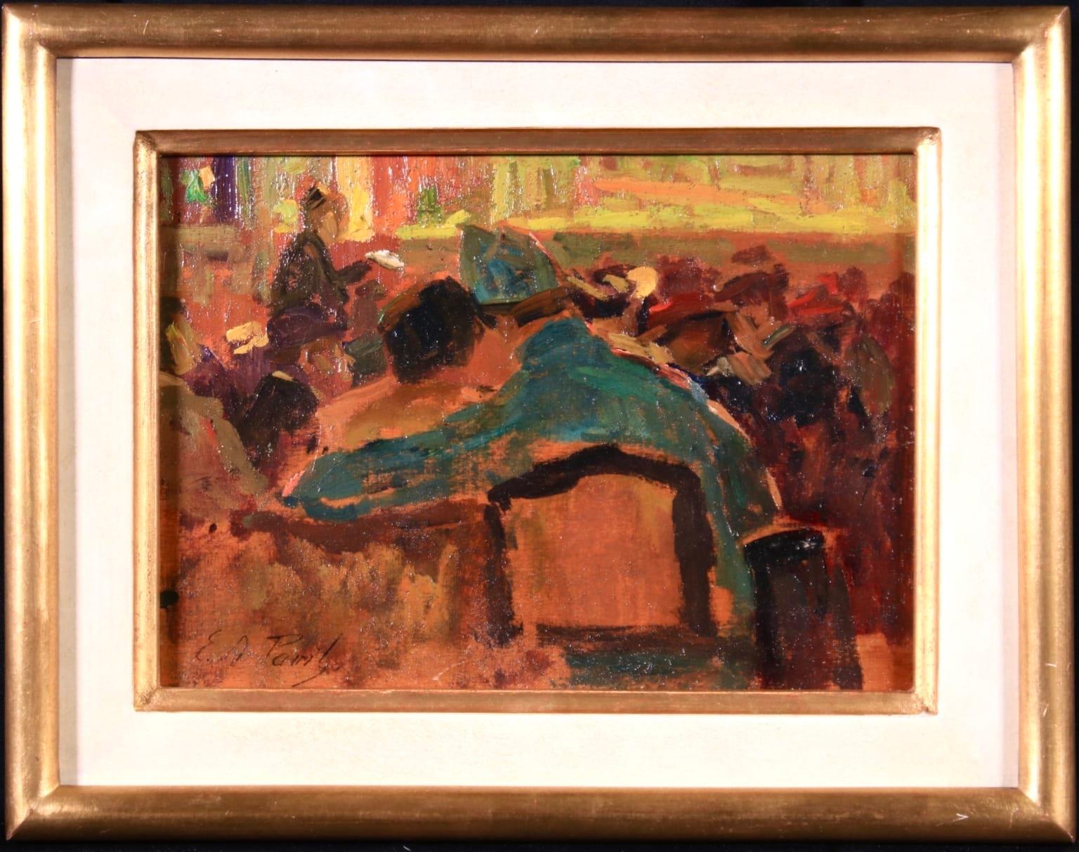 A lovely oil on panel circa 1920 by French post impressionist painter Elie Anatole Pavil figures in a Theatre interior, the couple in the foreground sharing an embrace.

Signature:
Signed lower left

Dimensions:
Framed: 9