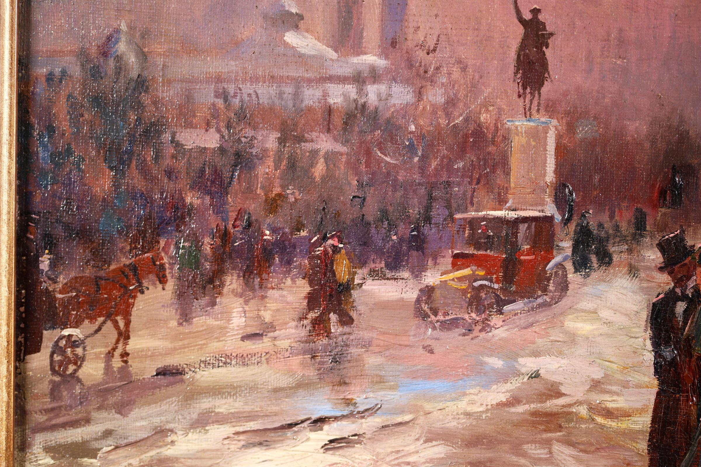 Winter in Paris - Impressionist Oil, Figures in Cityscape by Elie Anatole Pavil 7