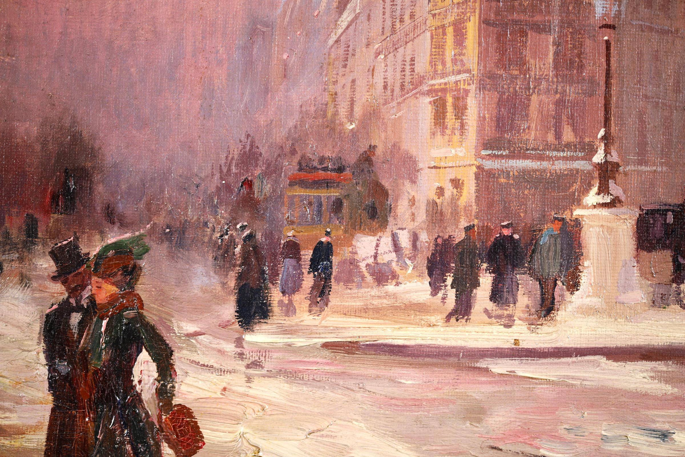 Winter in Paris - Impressionist Oil, Figures in Cityscape by Elie Anatole Pavil 8