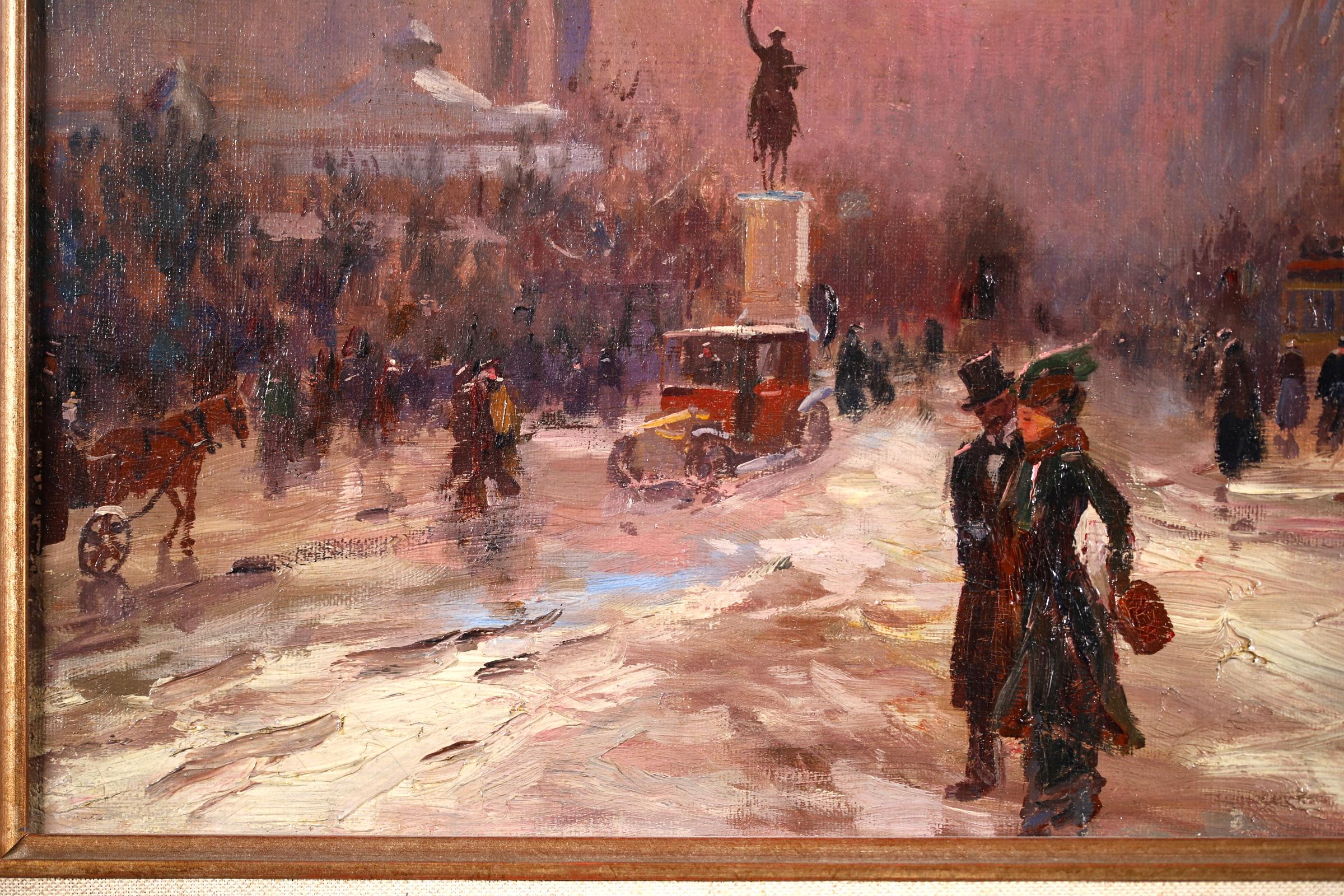 Winter in Paris - Impressionist Oil, Figures in Cityscape by Elie Anatole Pavil 1