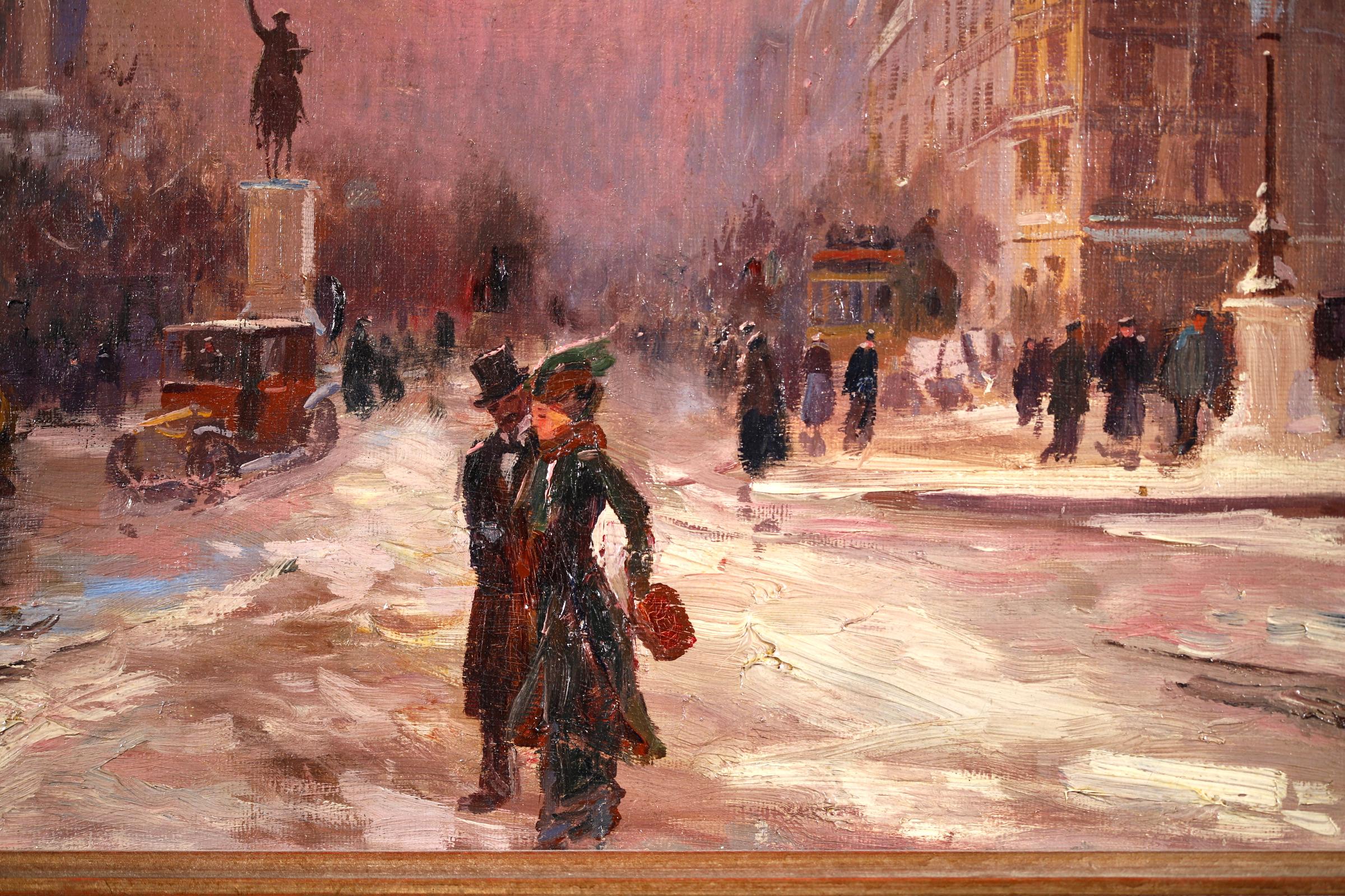 Winter in Paris - Impressionist Oil, Figures in Cityscape by Elie Anatole Pavil 2