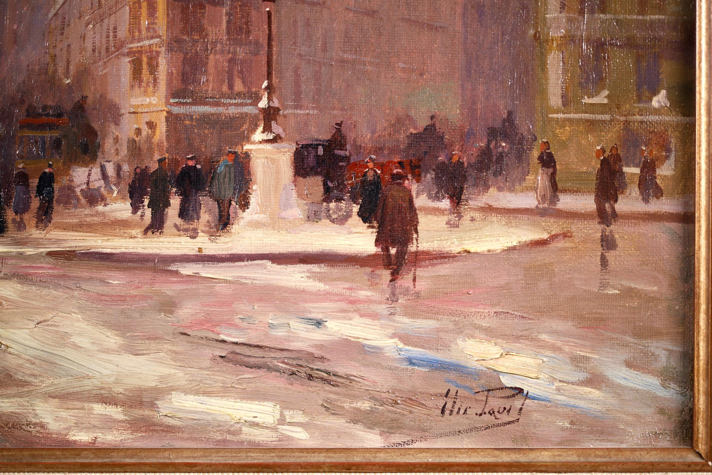 Winter in Paris - Impressionist Oil, Figures in Cityscape by Elie Anatole Pavil 3