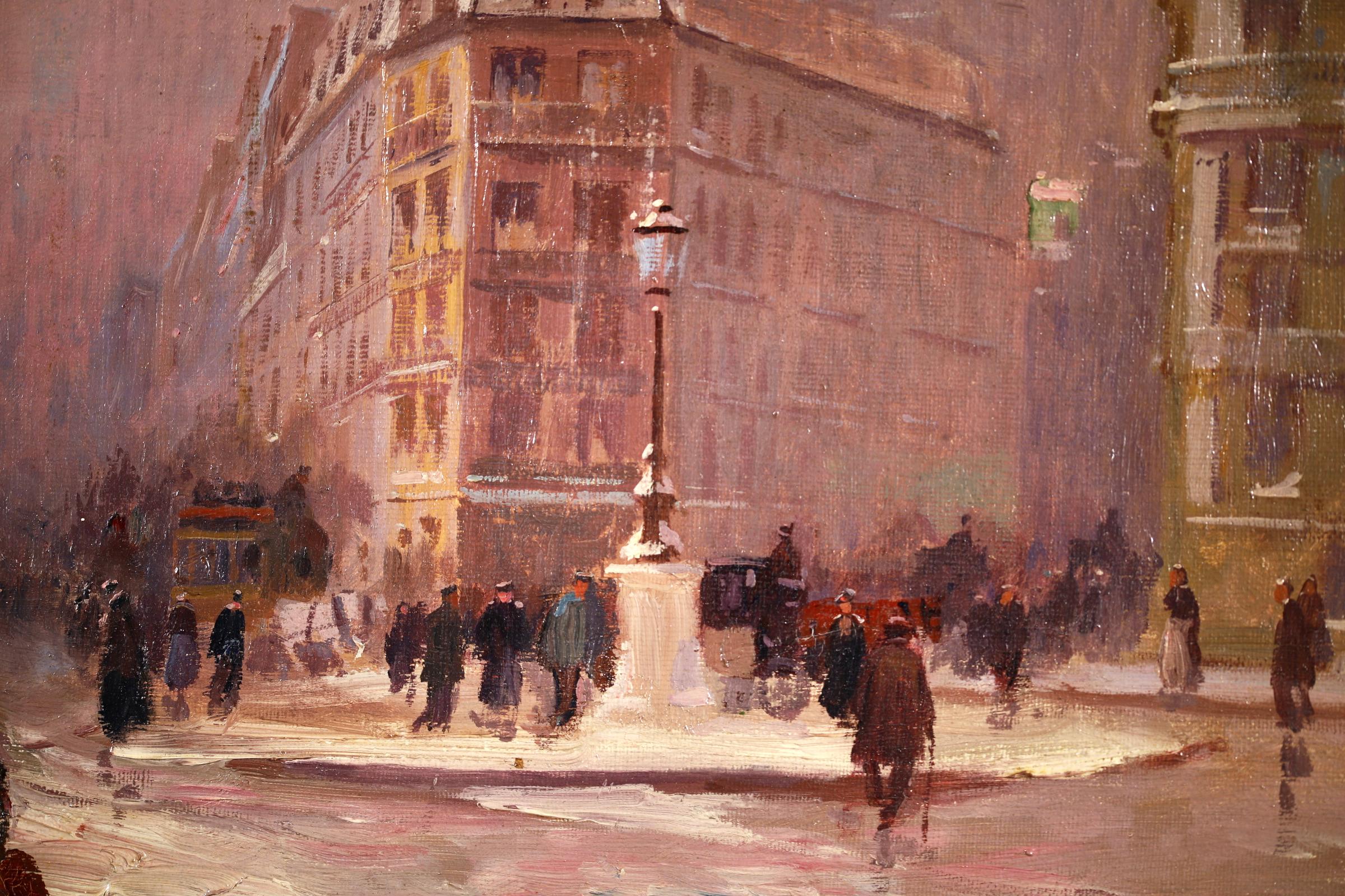 Winter in Paris - Impressionist Oil, Figures in Cityscape by Elie Anatole Pavil 4