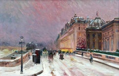 Winter - Paris - Impressionist Oil, Figures in Cityscape by Elie Anatole Pavil