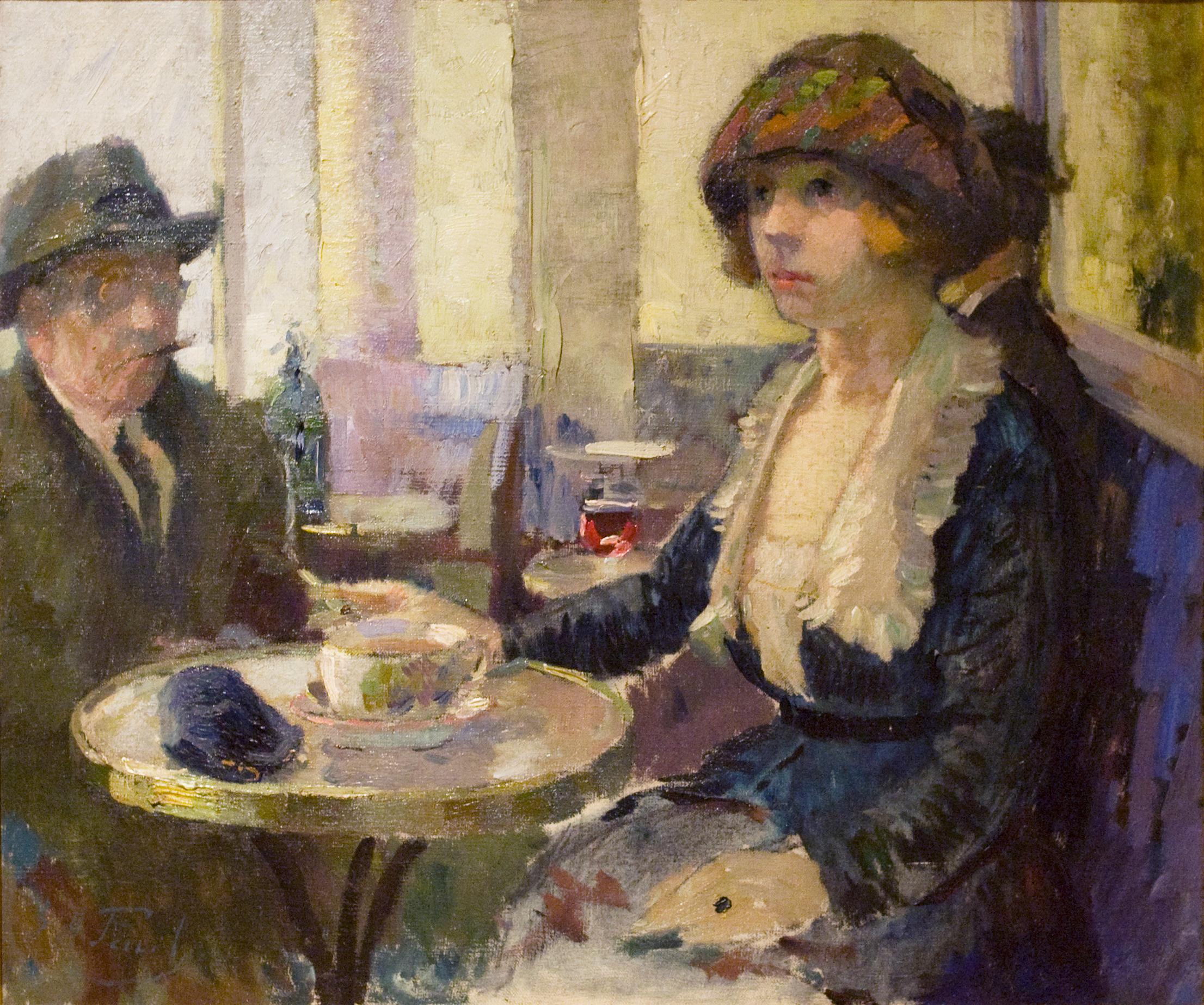 Elie Anatole Pavil Interior Painting - Woman in Cafe Scene, by Russian artist Pavil Anatol