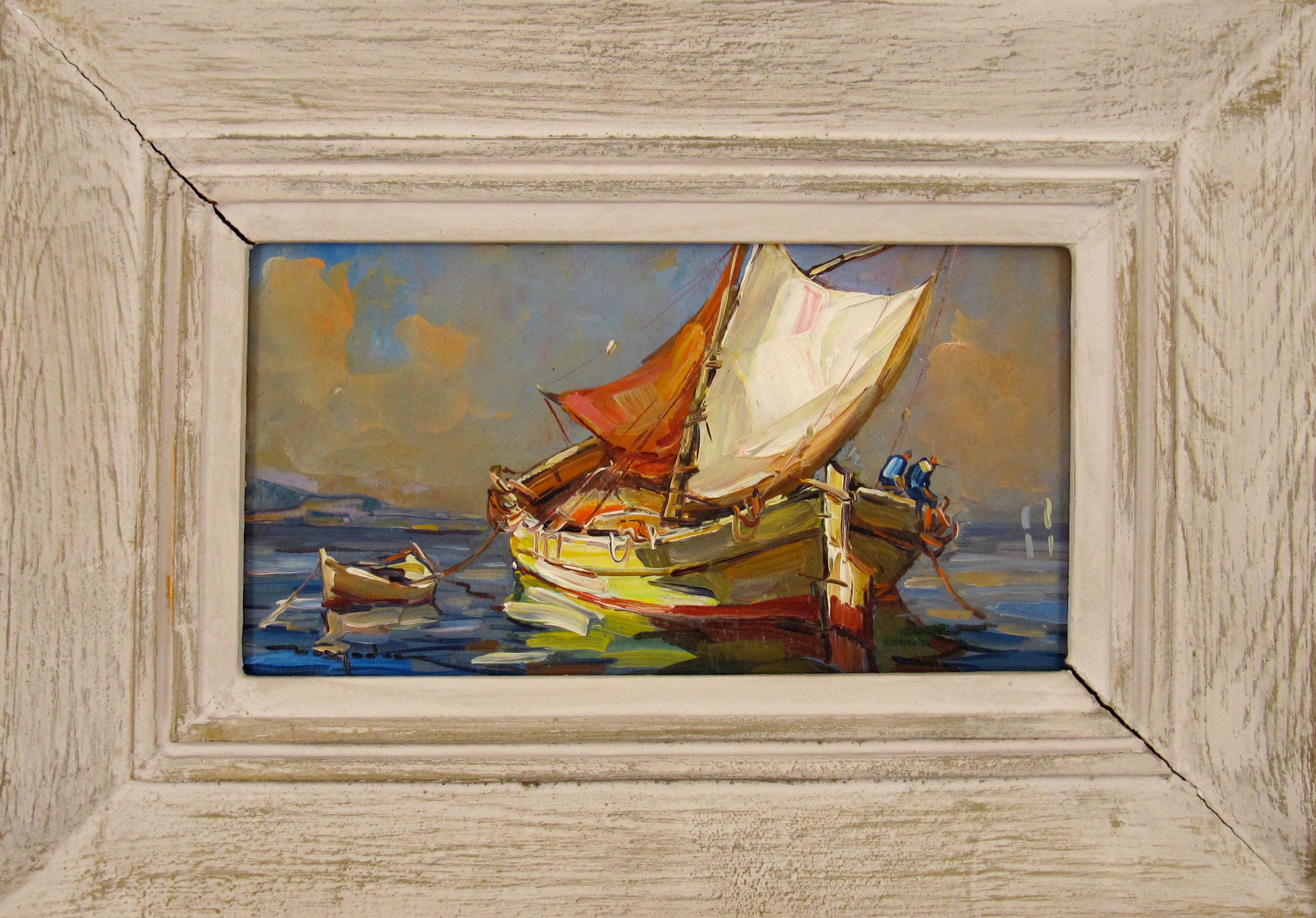 Elie Bernadac Landscape Painting - Élie Bernadac (1913 - 1999) La Tartane au Soleil St. Tropez France Oil Painting