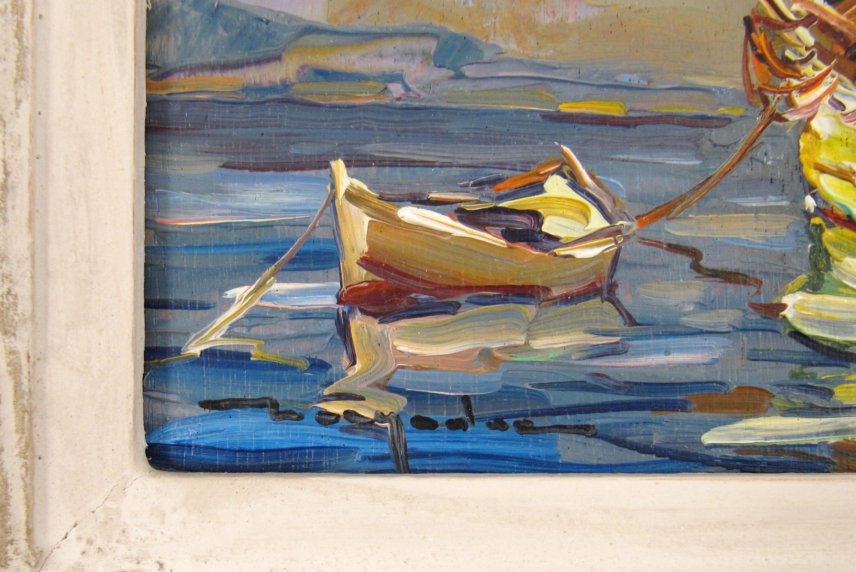 Élie Bernadac (1913 - 1999) La Tartane au Soleil St. Tropez France Peinture à l'huile 1