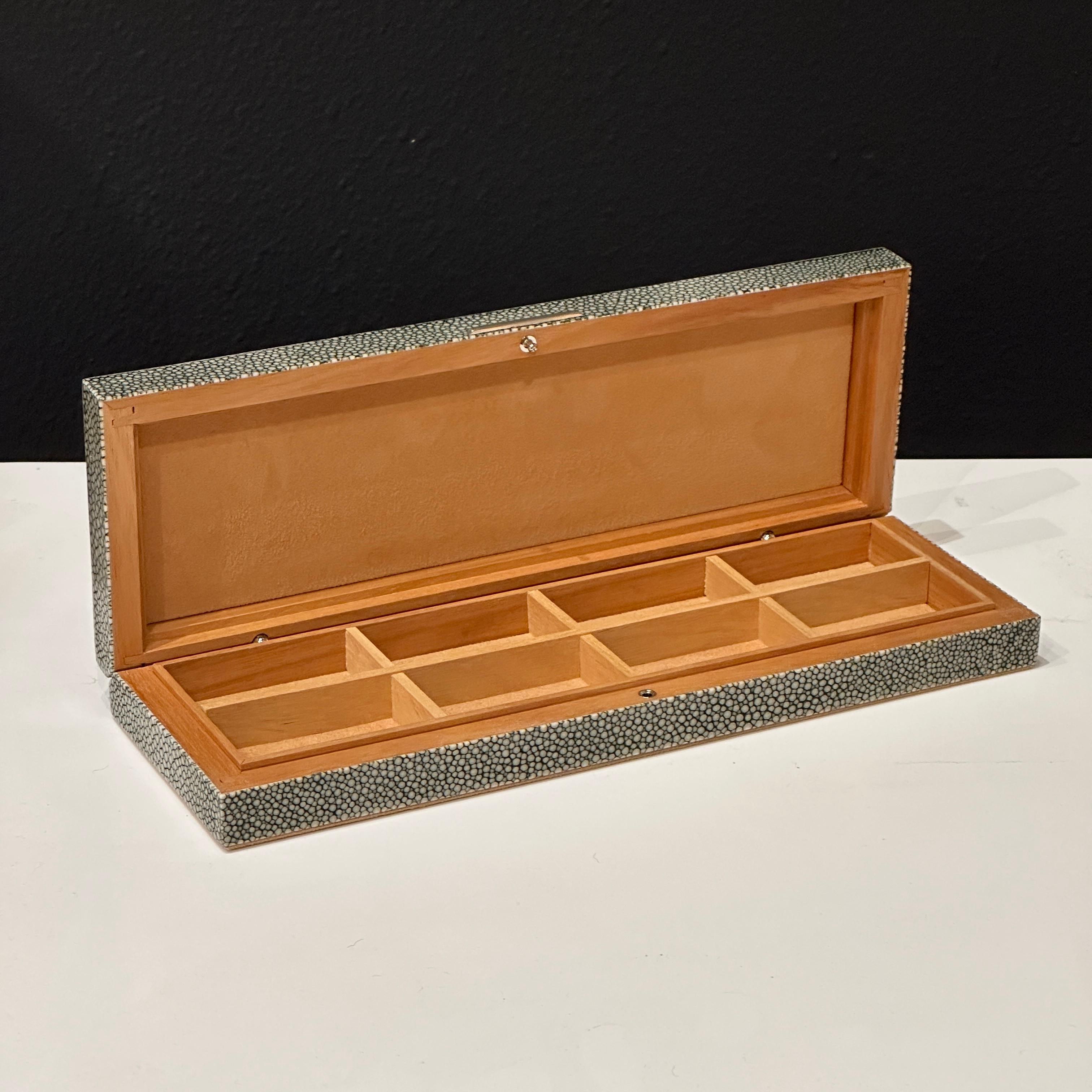 Contemporary Elie Bleu France Shagreen Eight Compartment Cufflink or Ring Box, ca 2000s For Sale