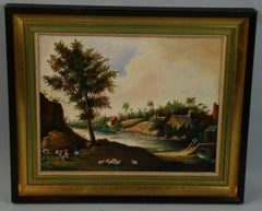 Vintage Dutch Bucolic Landscape with Cows And Sheep Grazing Oil Painting 1978