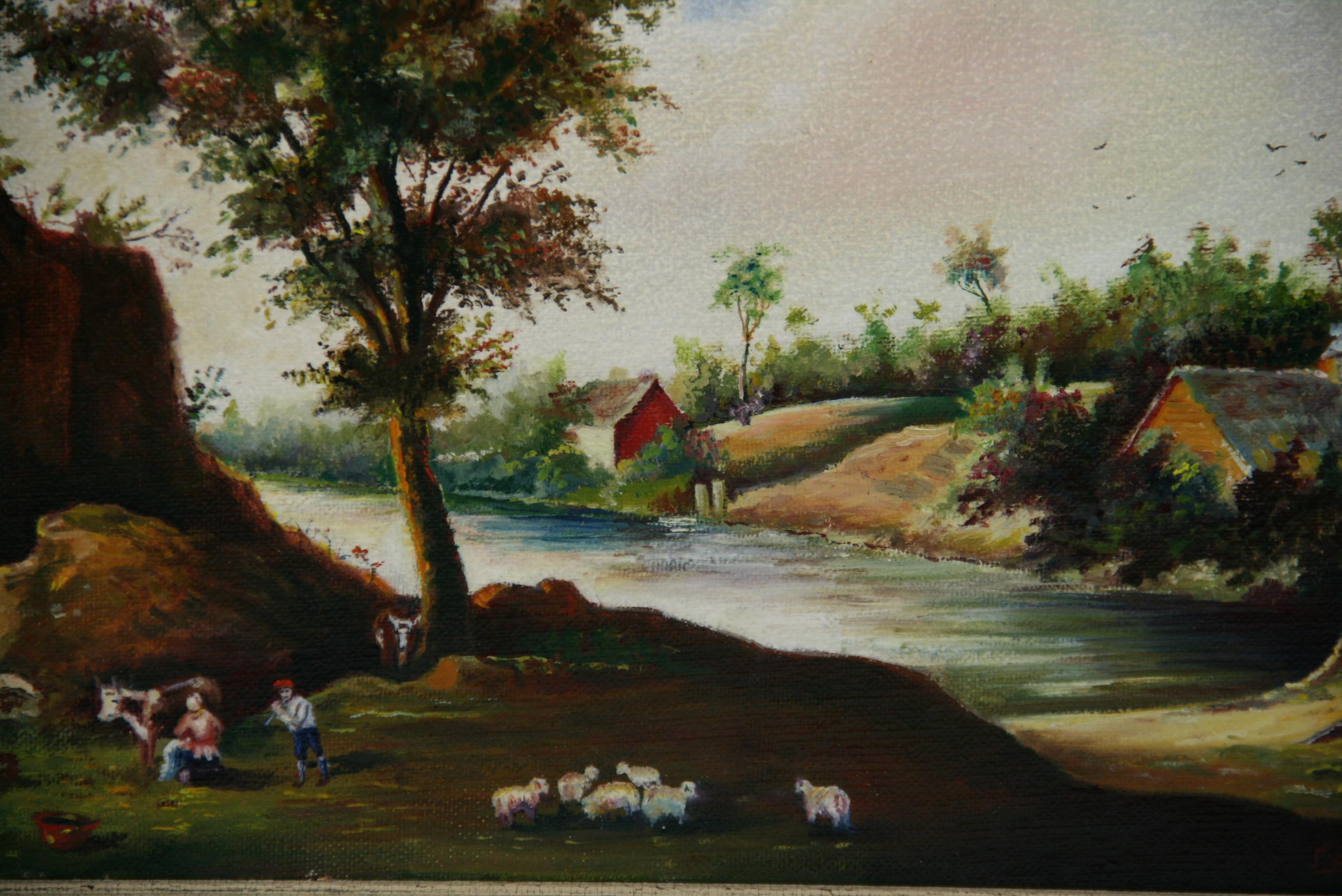 Vieille peinture à l'huile néerlandaise bucolique représentant des vaches et des moutons broutant, 1978 en vente 2