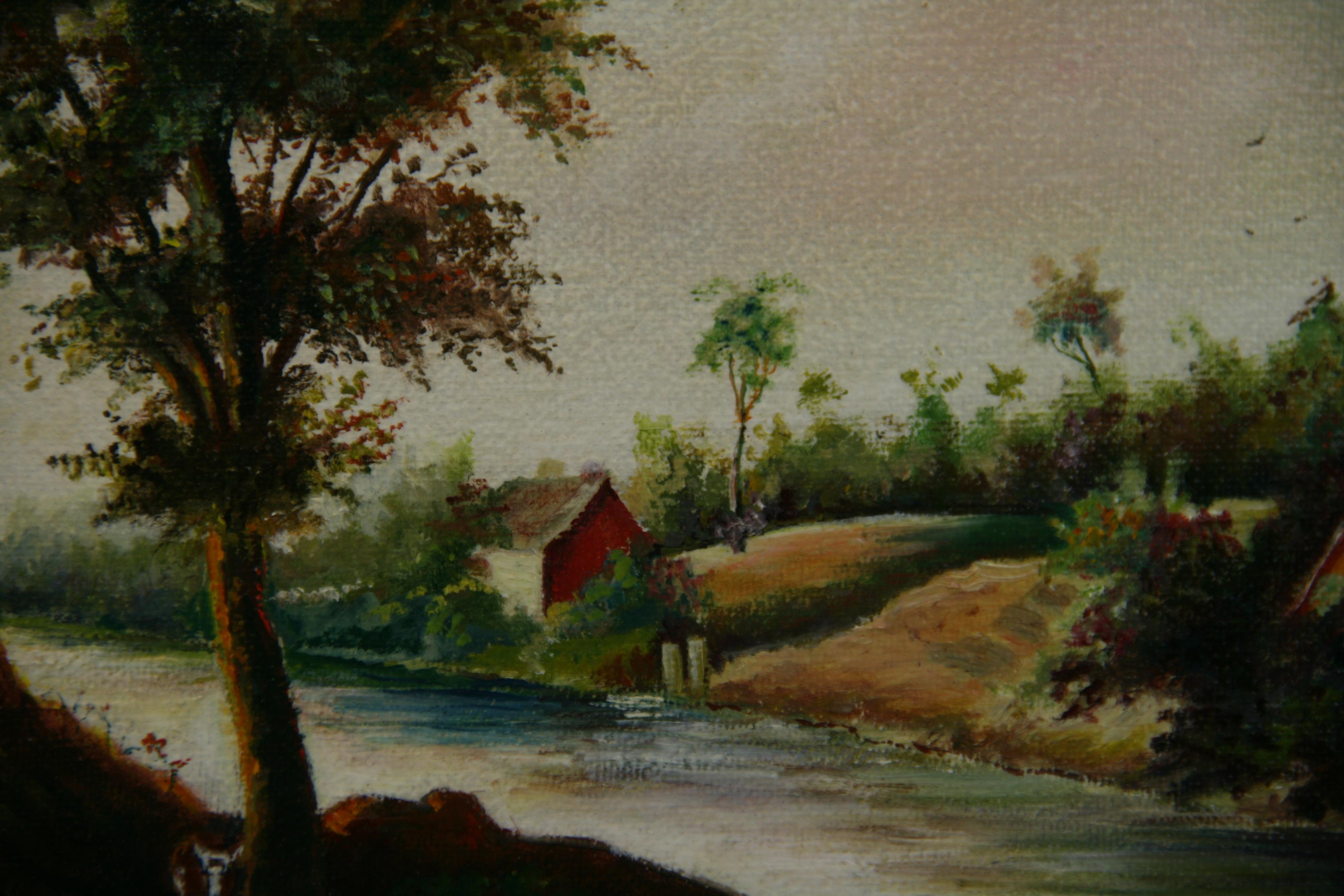 Vintage Dutch Bucolic Landscape Oil Painting 1978 For Sale 7