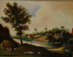 Vintage Dutch Bucolic Landscape Oil Painting 1978