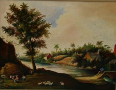 Vintage Dutch Bucolic Landscape with Cows And Sheep Grazing Oil Painting 1978