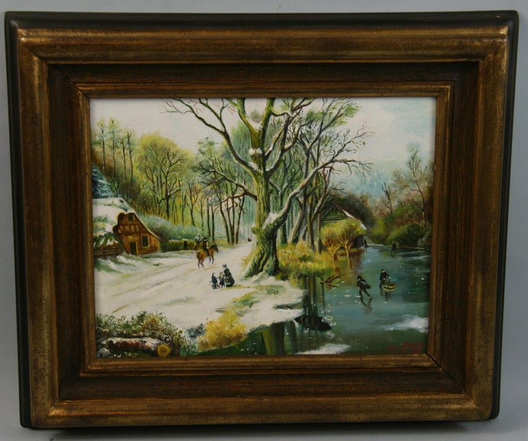 Vintage Dutch Winter Scene Landscape 1982 - Painting by Elie Corrette