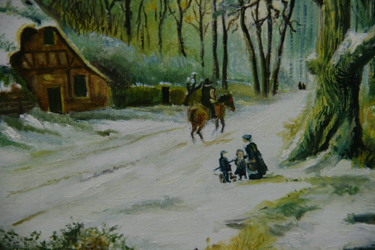 Vintage Dutch Winter Scene Landscape 1982 For Sale 1