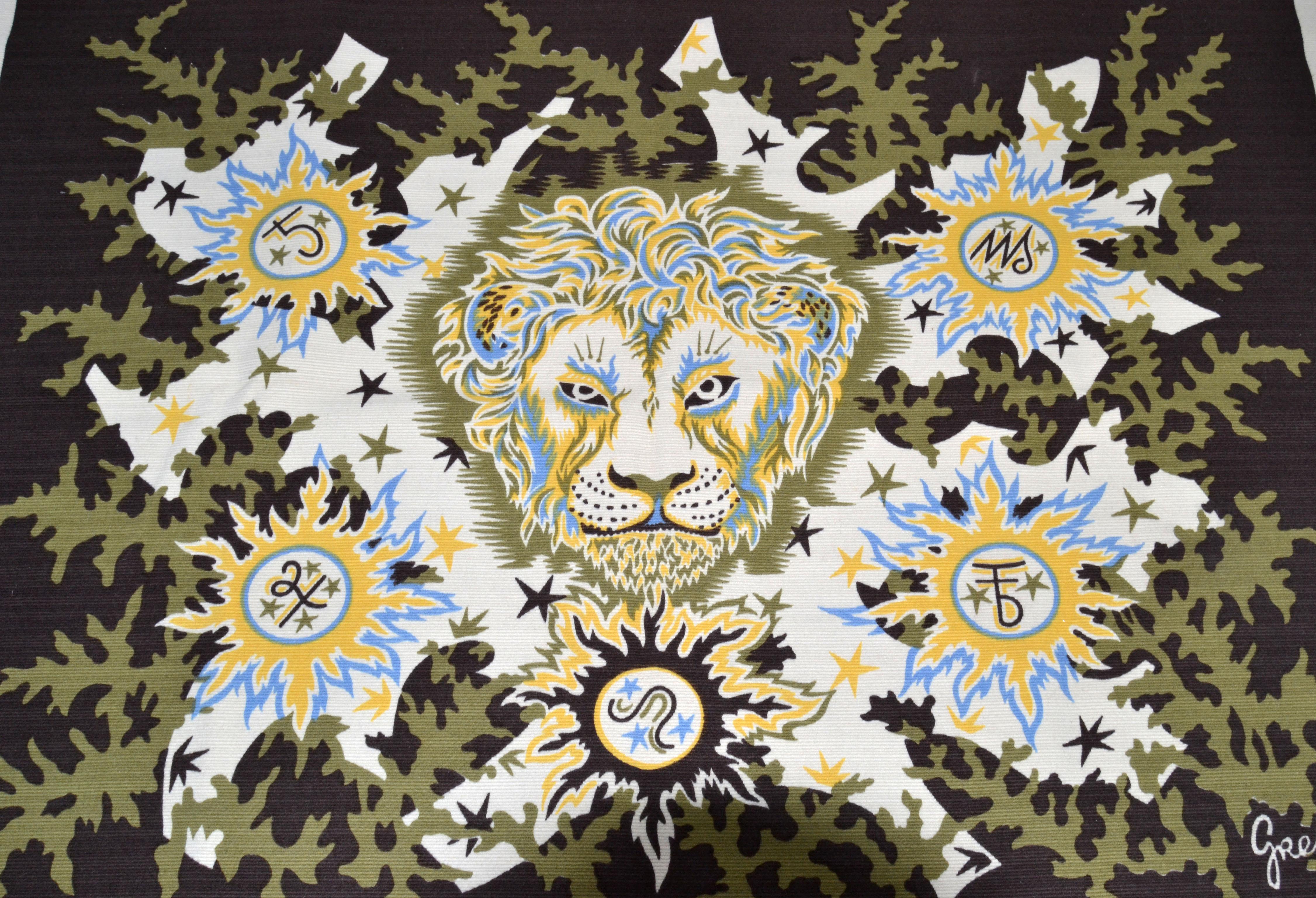 Mid-Century Modern Elie Grekoff Tapestry’s Zodiac Lion Proof of Authenticity by d' AUBUSSON Paris For Sale