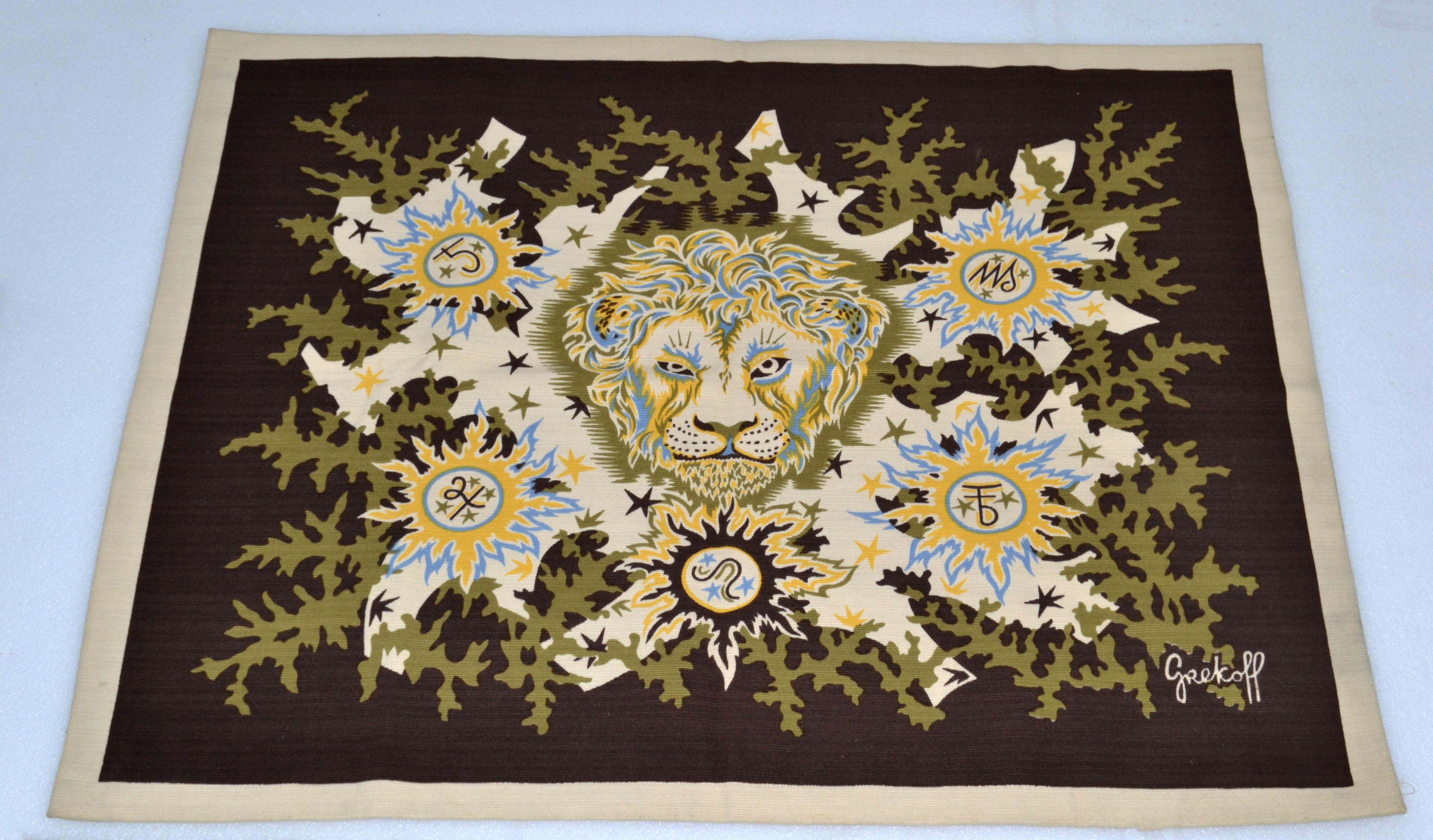 Elie Grekoff Tapestry’s Zodiac Lion Proof of Authenticity by d' AUBUSSON Paris For Sale 1