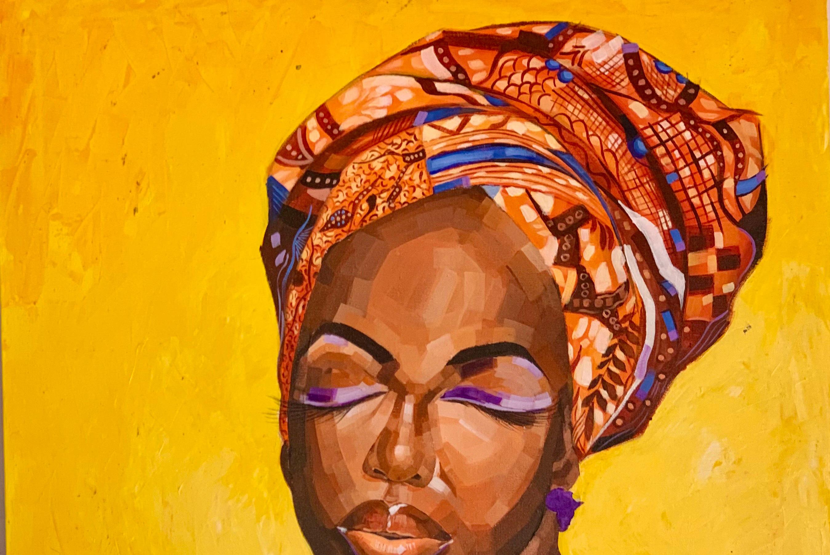 Afro et tenue - 21e siècle, contemporain, portrait figuratif, Afrique moderne - Painting de Elie HATUNGIMANA