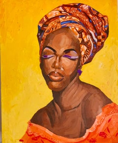 Afro et tenue - 21e siècle, contemporain, portrait figuratif, Afrique moderne