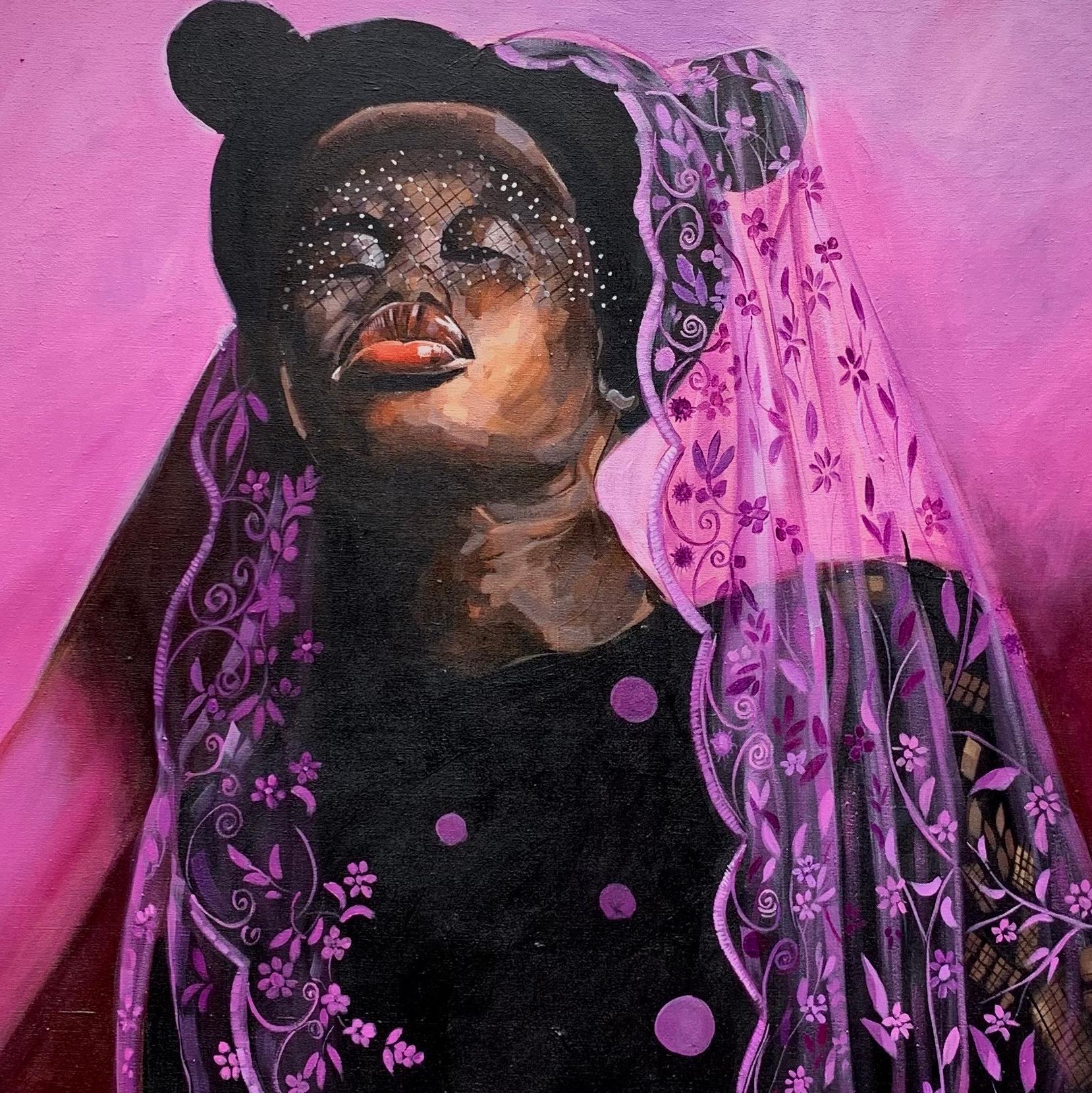 Beauty in the Deep End -21° secolo, Contemporaneo, Ritratto figurativo, Moda - Portrait Painting Nero di Elie HATUNGIMANA