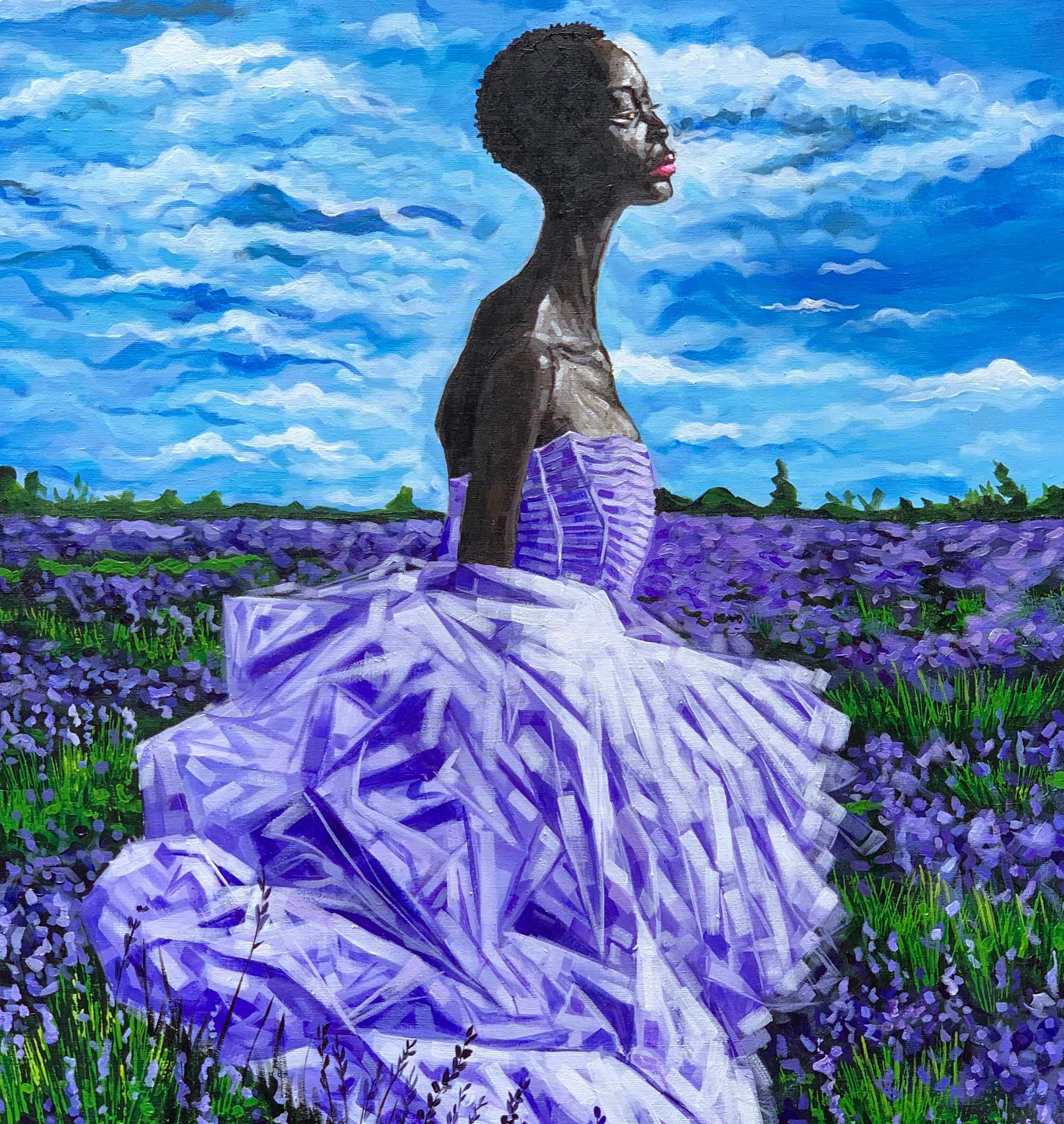 Floreciendo en el Verdadero Amor Propio -Siglo XXI, Contemporáneo, Moda Figurativa Mujer - Portrait Painting Azul de Elie HATUNGIMANA