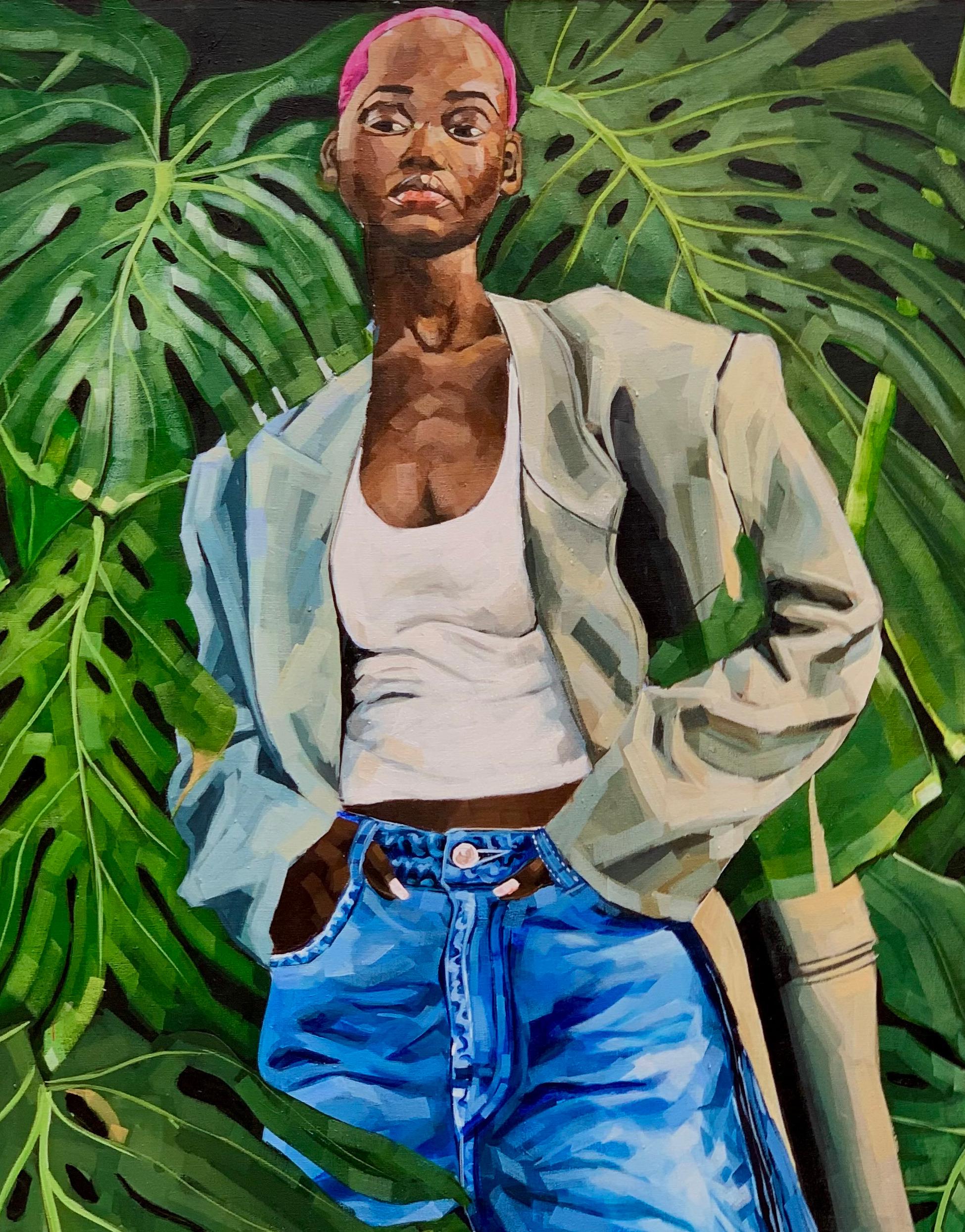Ecos del Amor -Siglo XXI, Contemporáneo, Retrato Figurativo, Moda, Mujer - Figurative Painting Negro de Elie HATUNGIMANA