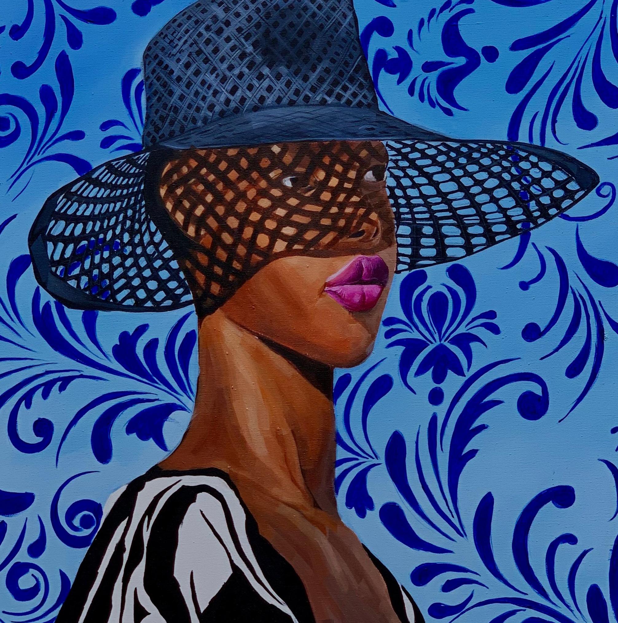Forged in Light -21° secolo, Contemporaneo, Ritratto figurativo, Moda, Donne - Figurative Painting Blu di Elie HATUNGIMANA