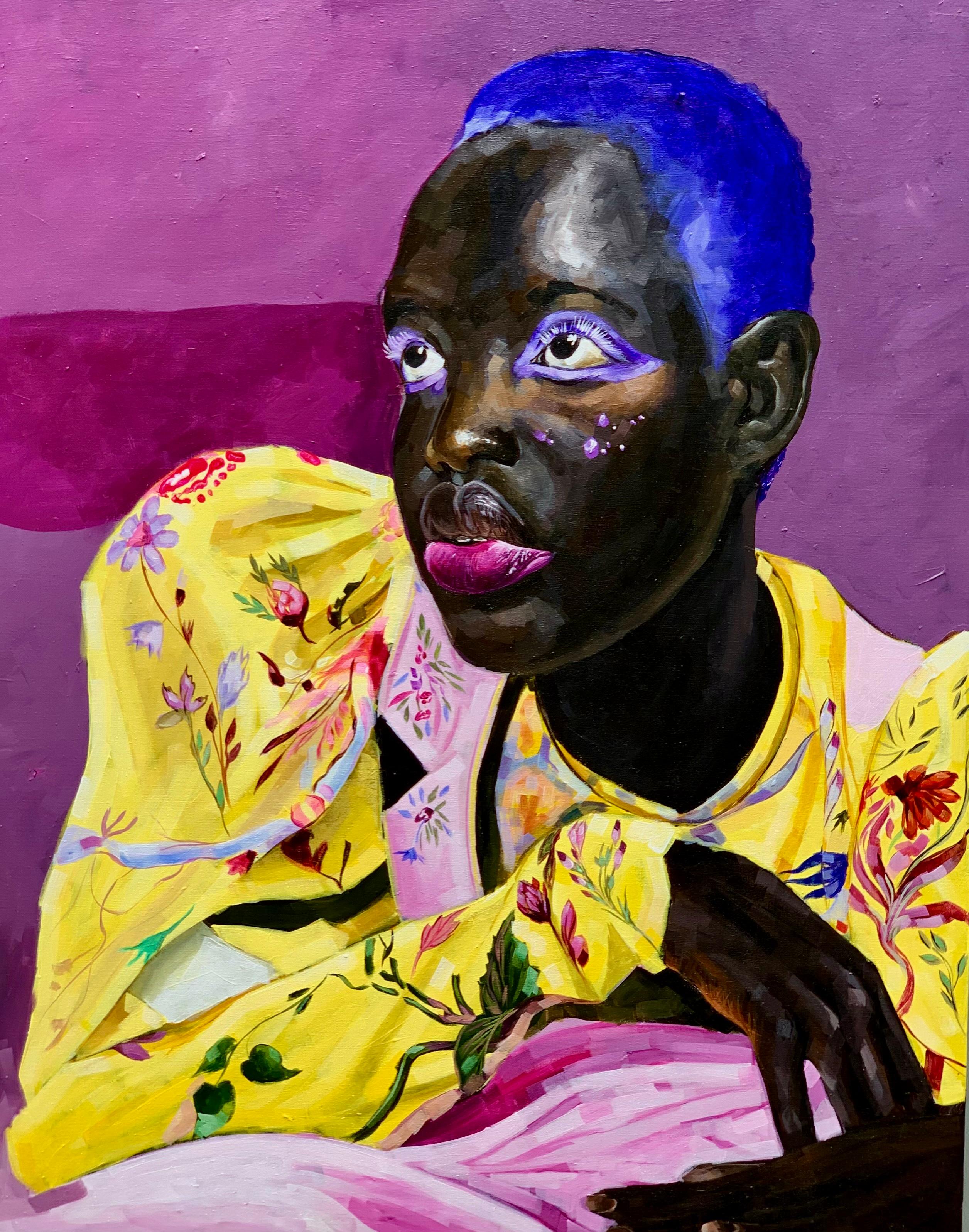 Portrait Painting de Elie HATUNGIMANA - Inner Bloom -Siglo XXI, Contemporáneo, Pintura Figurativa, Arte Femenino