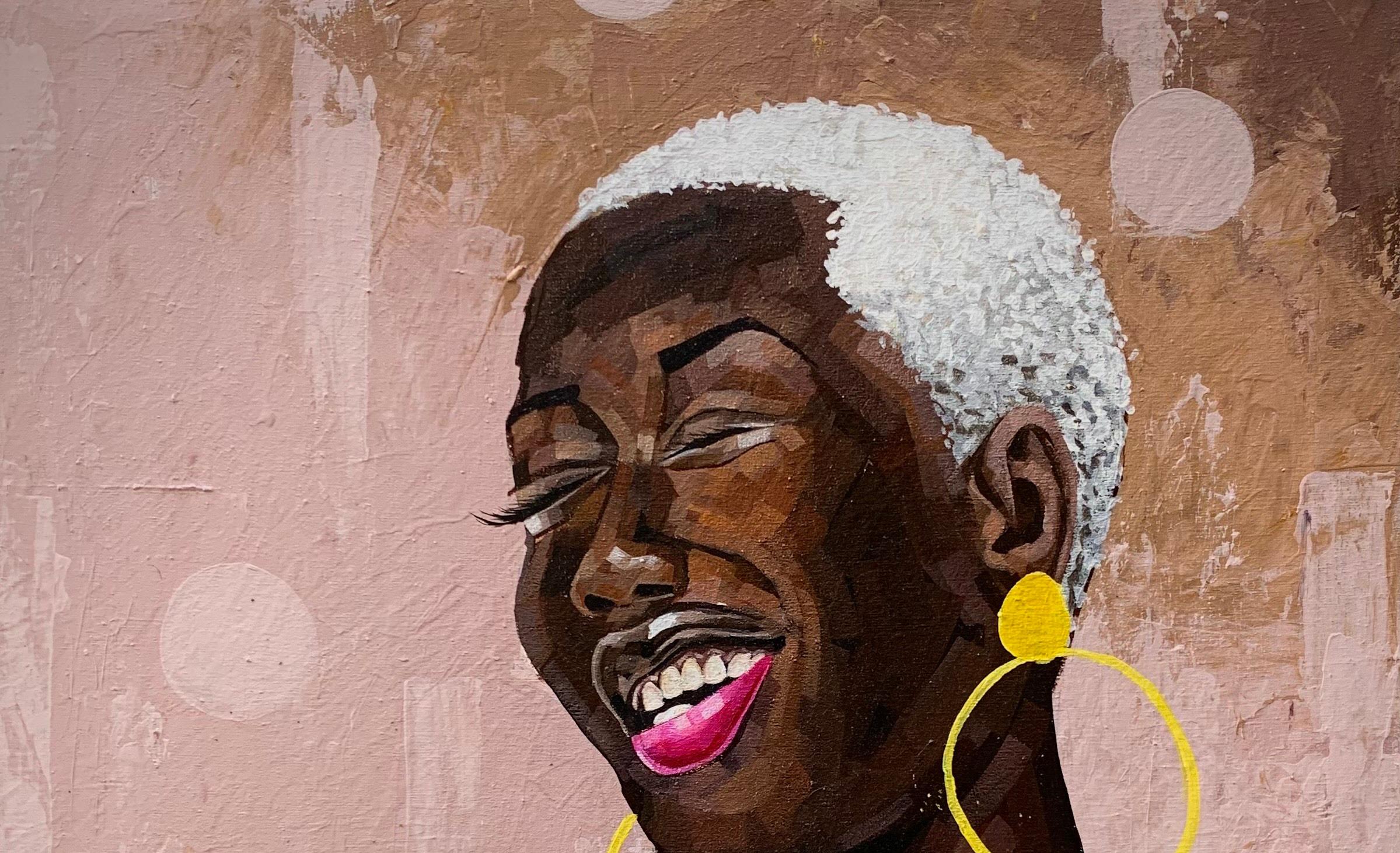 Risas en color -Siglo XXI, Contemporáneo, Retrato figurativo Mujer moderna - Painting de Elie HATUNGIMANA