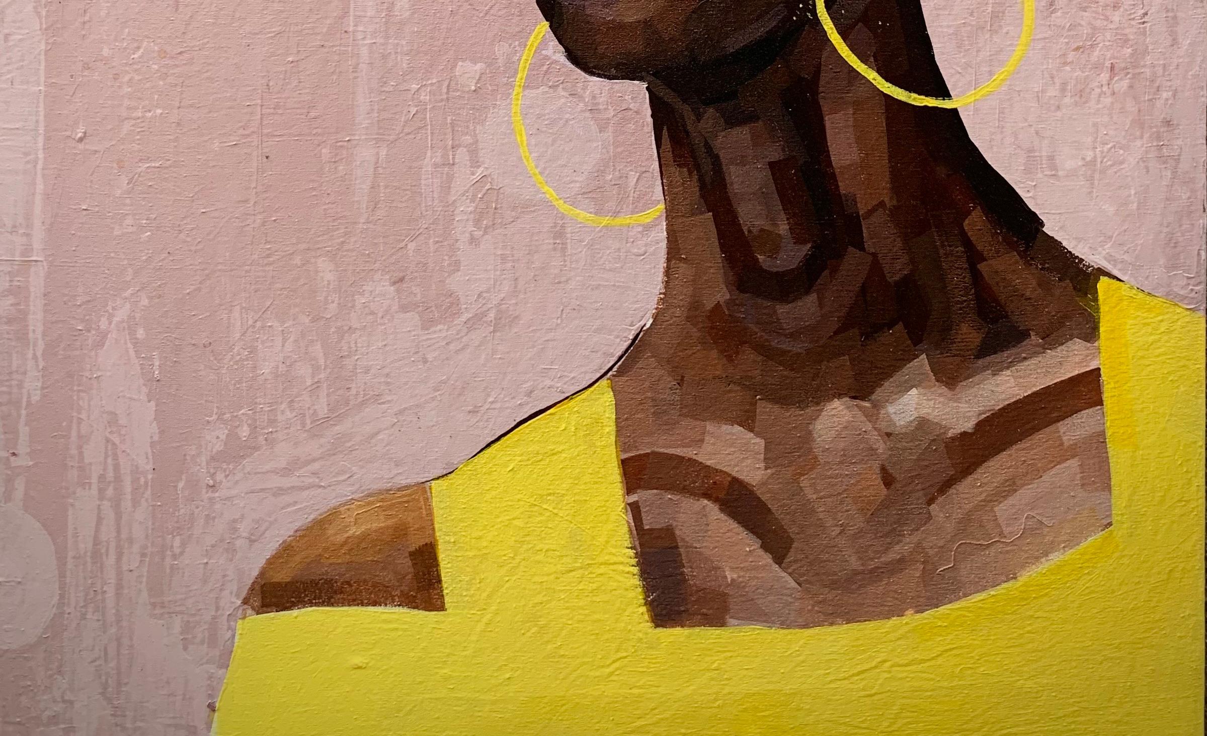 Risas en color -Siglo XXI, Contemporáneo, Retrato figurativo Mujer moderna - Figurative Painting Marrón de Elie HATUNGIMANA