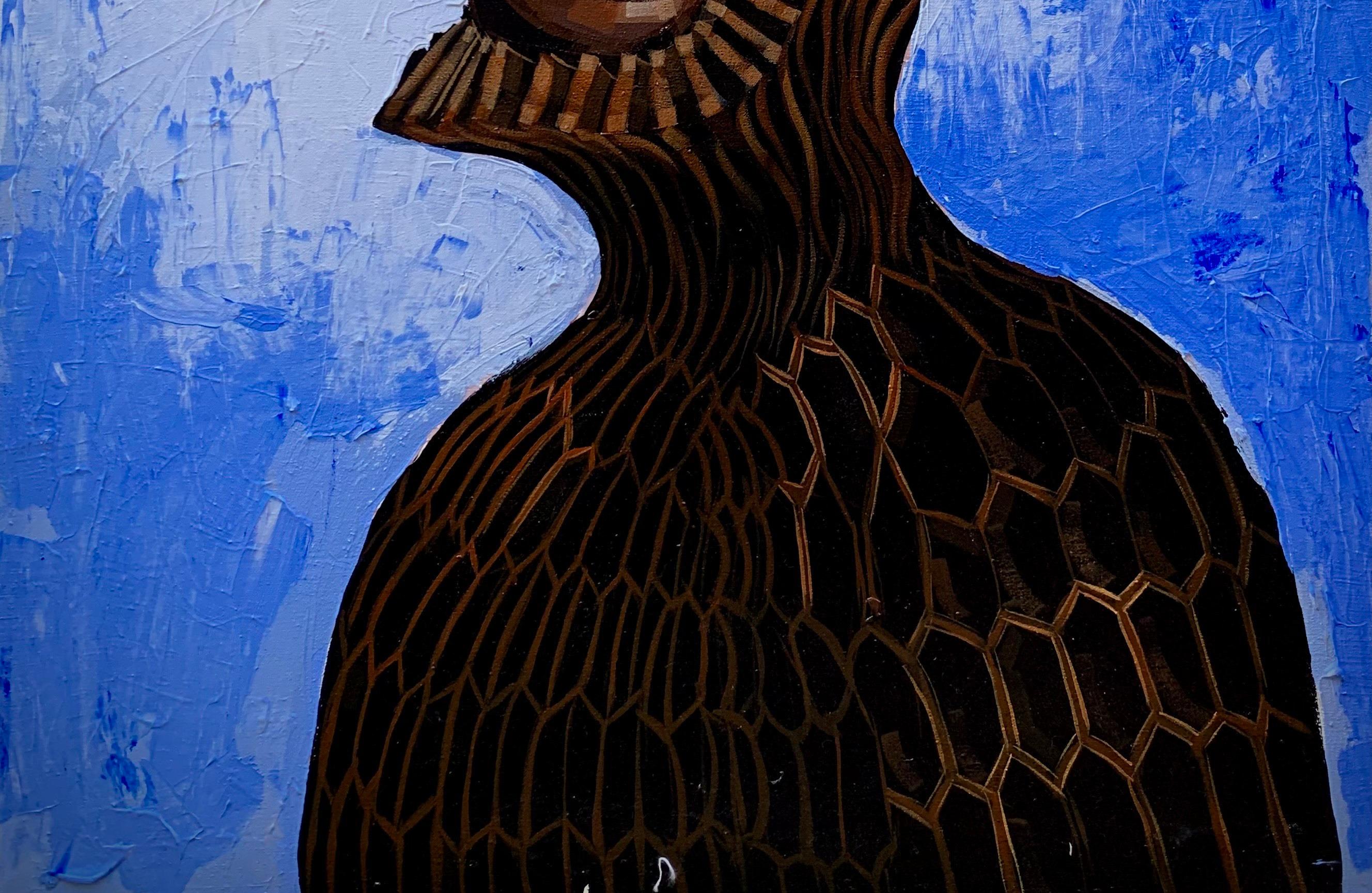 Capítulos no hablados -Siglo XXI, Contemporáneo, Retrato figurativo, Mujer moderna - Portrait Painting Azul de Elie HATUNGIMANA
