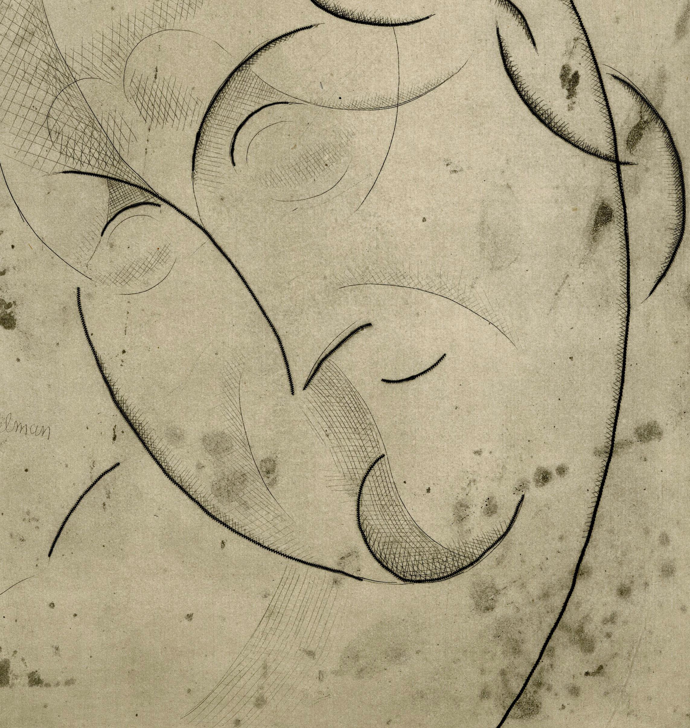Kopf des Mädchens - Kopf der Frau  (Harvard) (Beige), Figurative Print, von Elie Nadelman