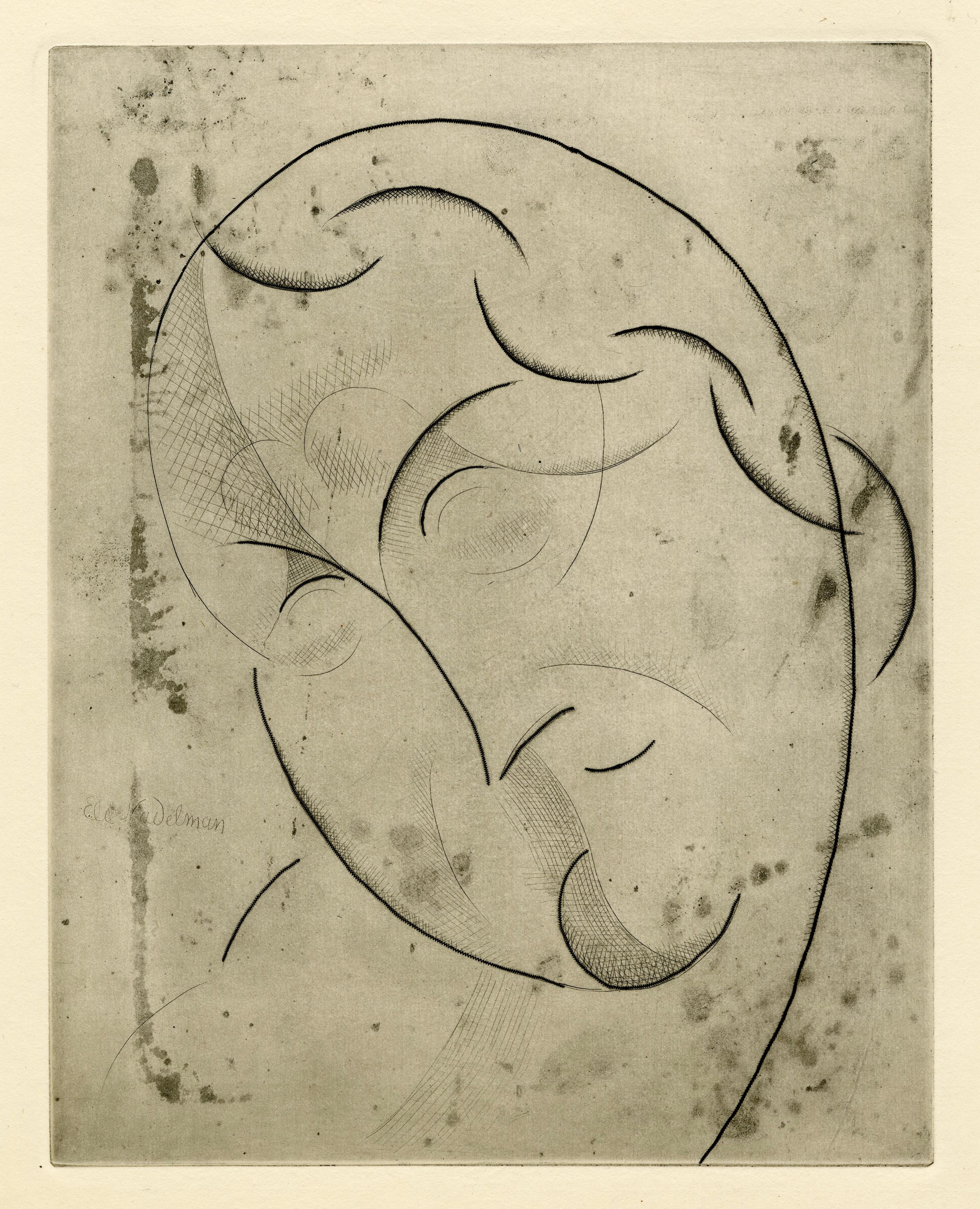 Elie Nadelman Figurative Print – Kopf des Mädchens - Kopf der Frau  (Harvard)