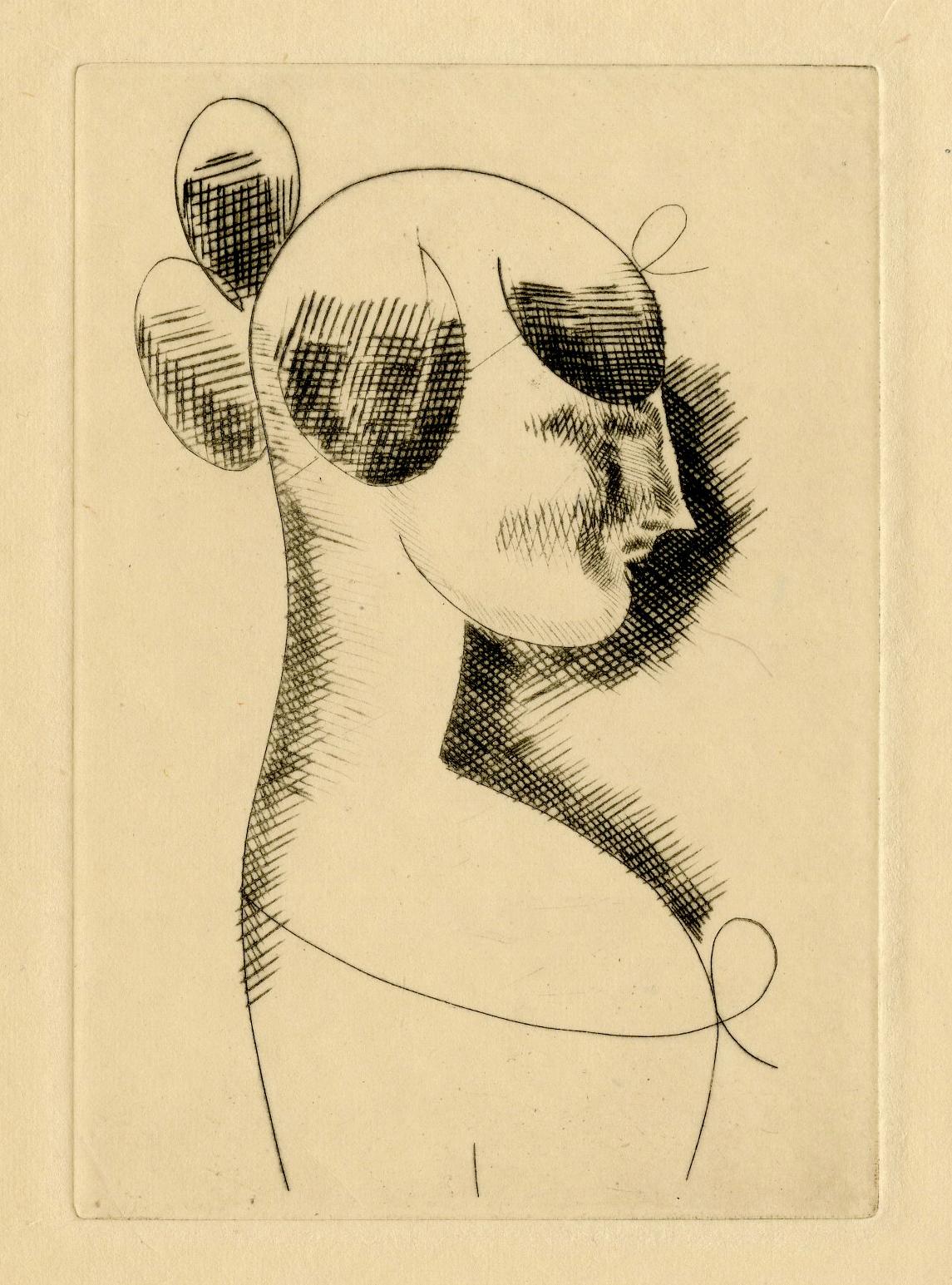 Elie Nadelman Figurative Print - Profile Bust of a Girl - Woman's Head in Profile (Havard)