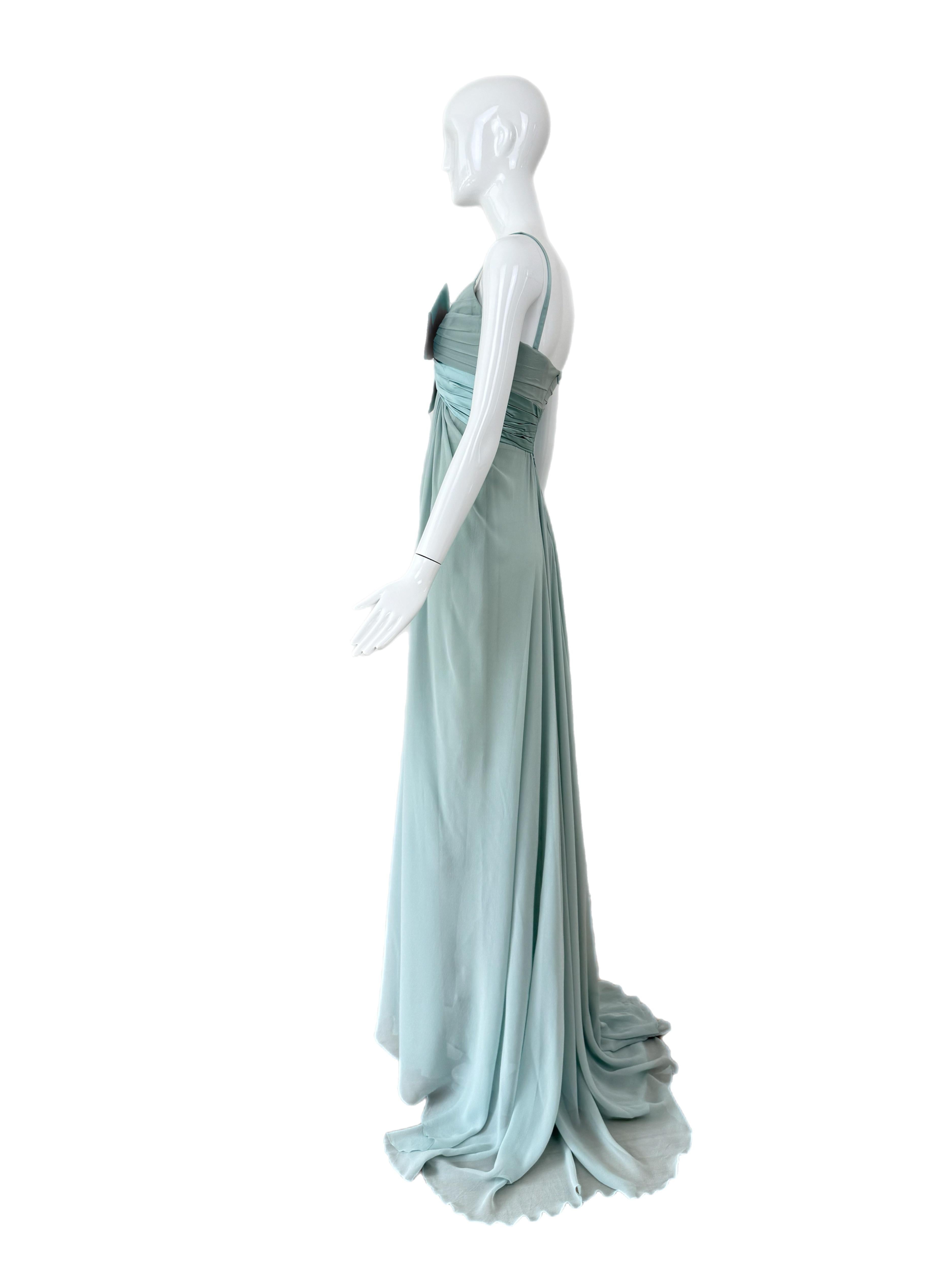Gray ELIE SAAB 2008 Vintage Blue Silk Ethereal Evening Gown Maxi Dress Bridal For Sale