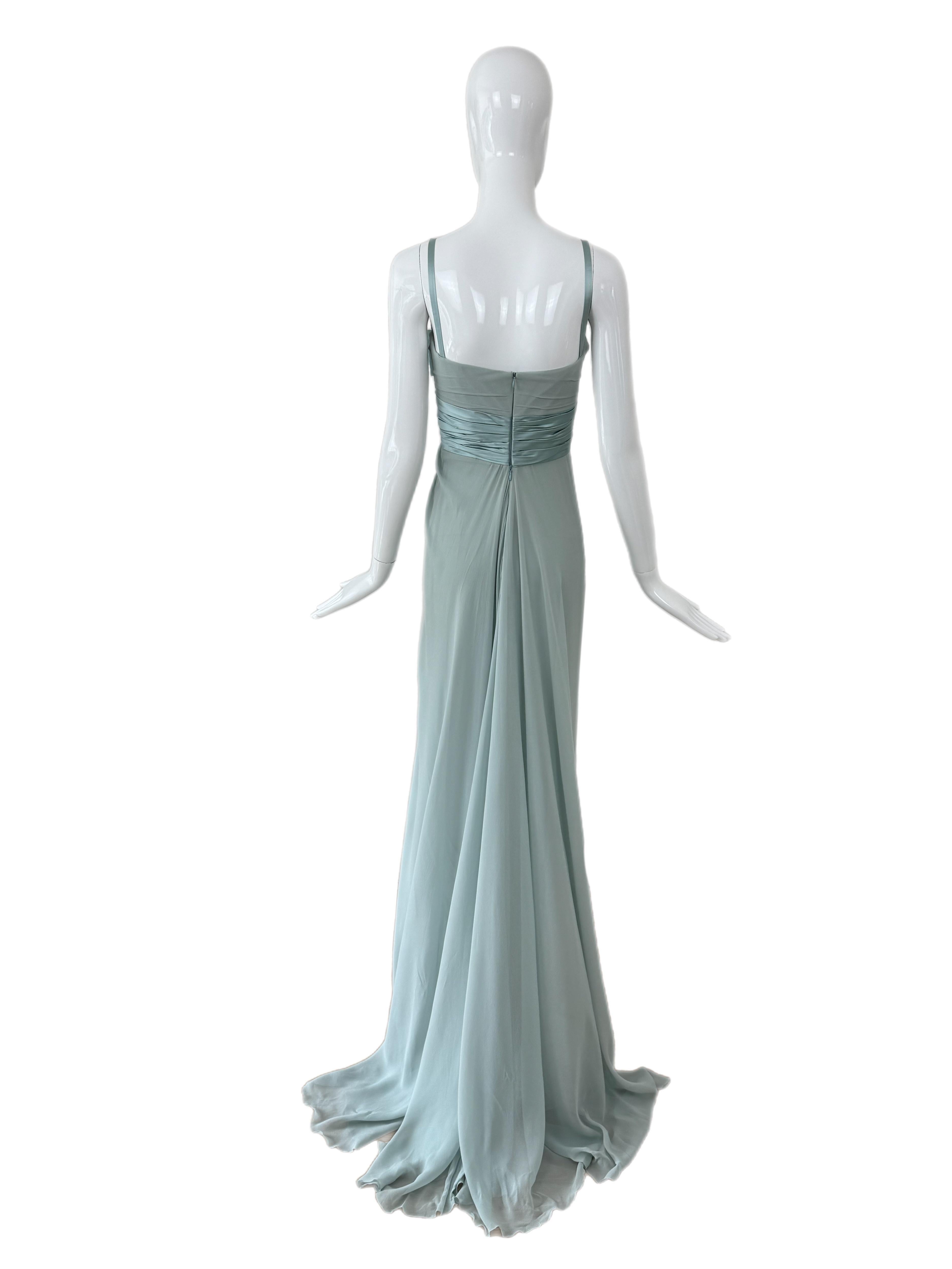 ELIE SAAB 2008 Vintage Blue Silk Ethereal Evening Gown Maxi Dress Bridal In New Condition For Sale In Leonardo, NJ