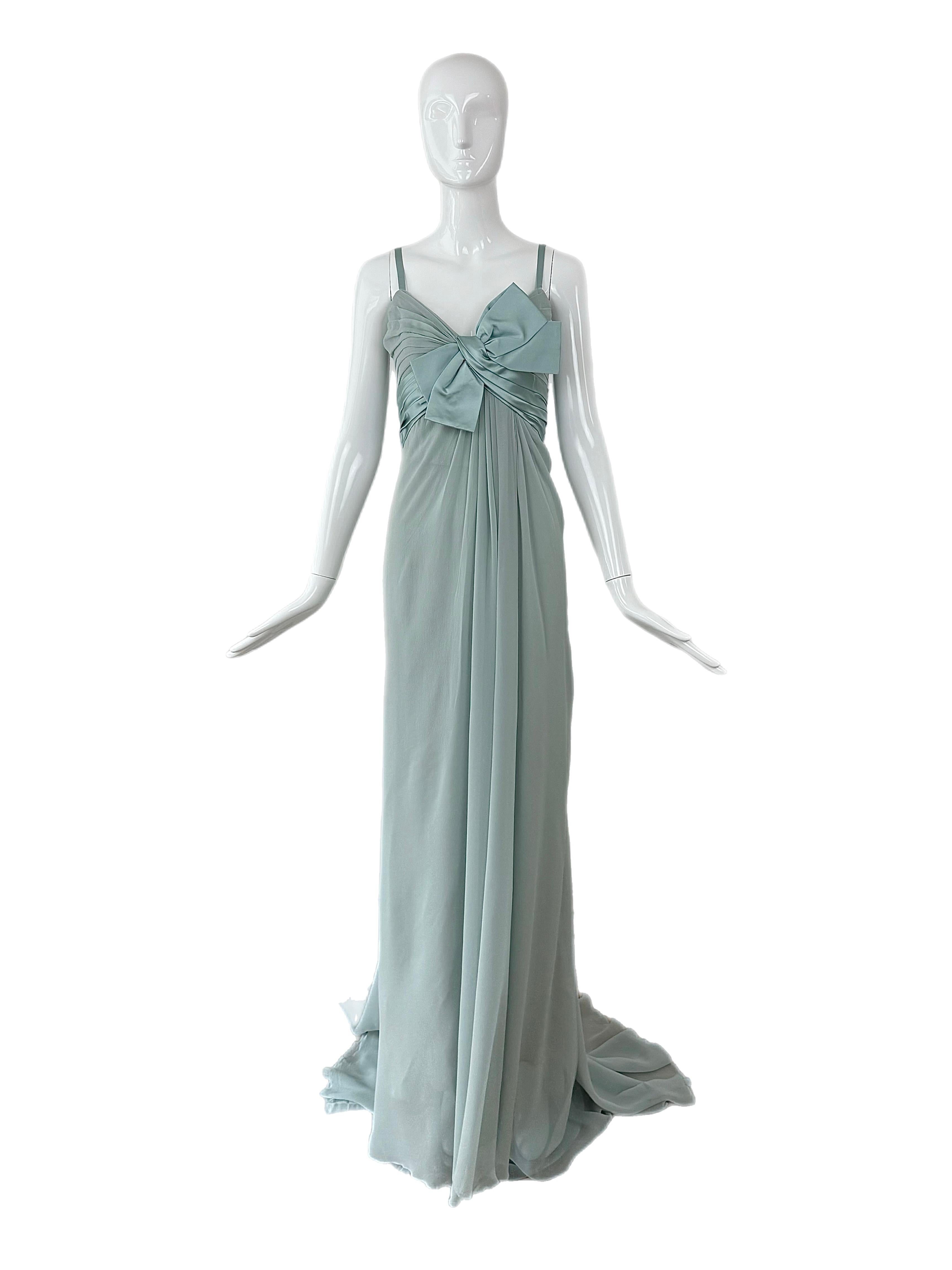 Women's ELIE SAAB 2008 Vintage Blue Silk Ethereal Evening Gown Maxi Dress Bridal For Sale