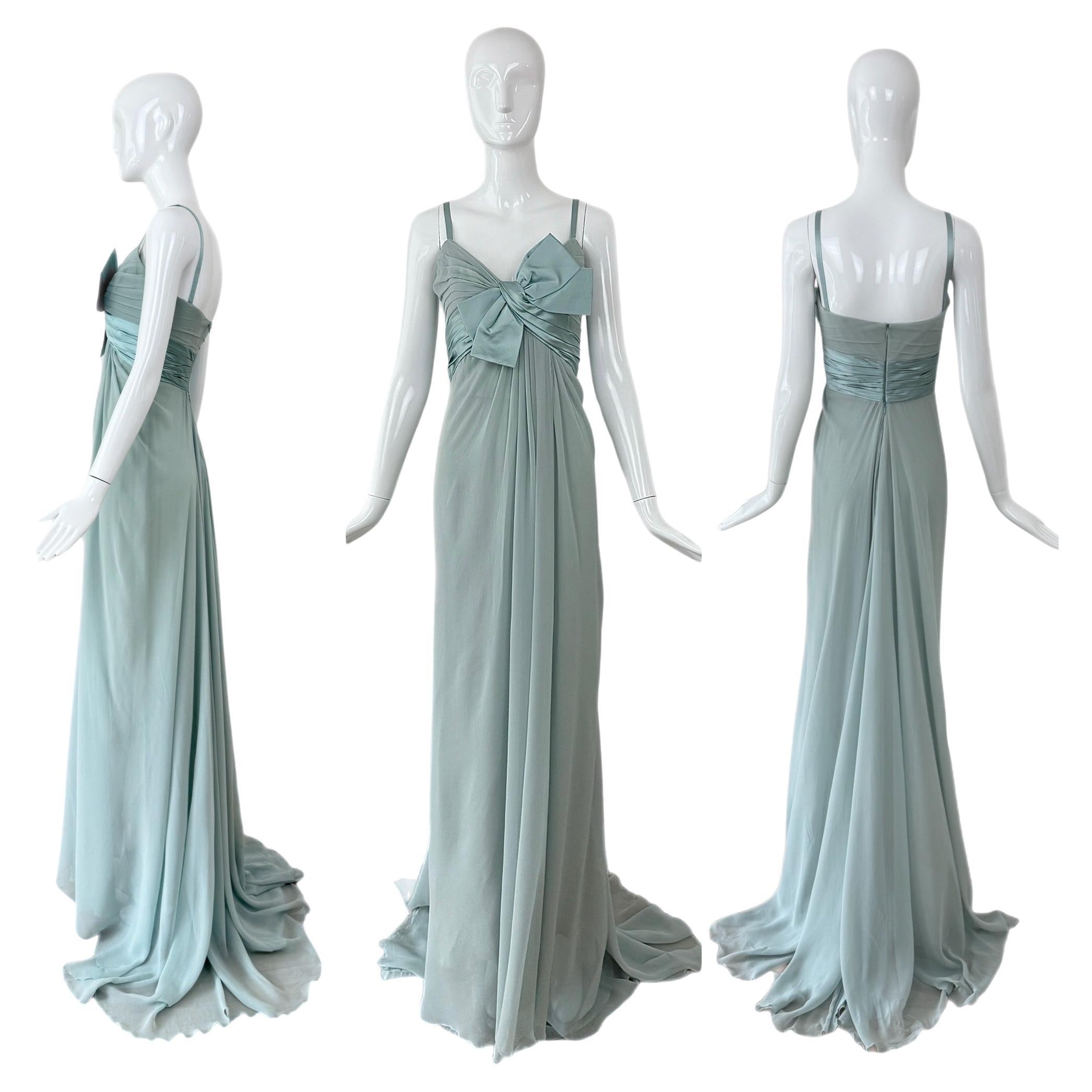 ELIE SAAB 2008 Vintage Blue Silk Ethereal Evening Gown Maxi Dress Bridal For Sale