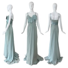 ELIE SAAB 2008 Vintage Blue Silk Ethereal Evening Gown Maxi Dress Bridal