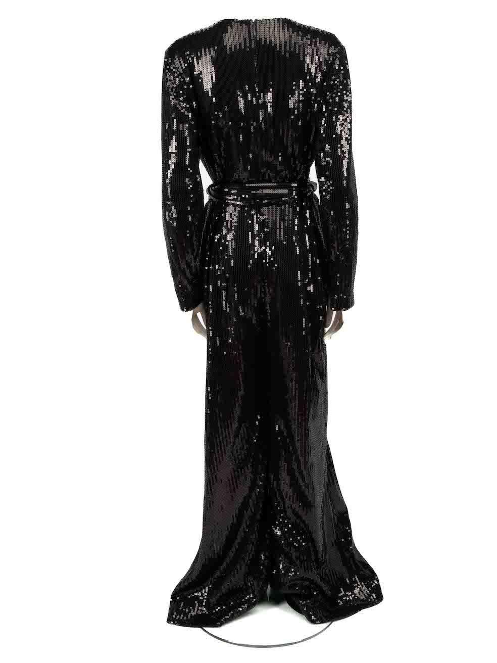 Elie Saab A/W19 Black Sequin Plunge Neckline Jumpsuit Size XXL In New Condition For Sale In London, GB