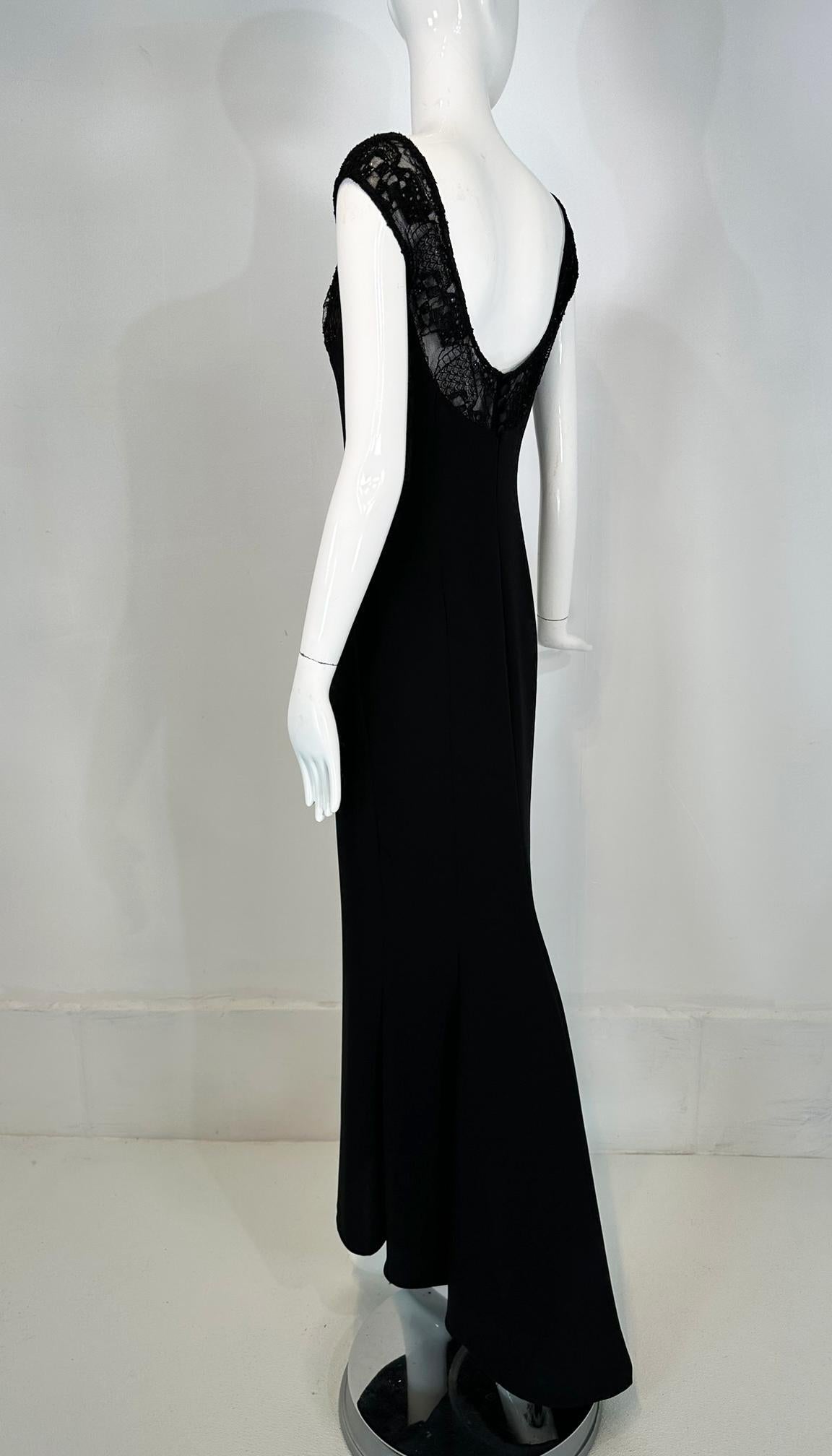 Elie Saab Black Beaded Lace Off the Shoulder Empire Bodice Crepe Gown & Train 42 For Sale 8
