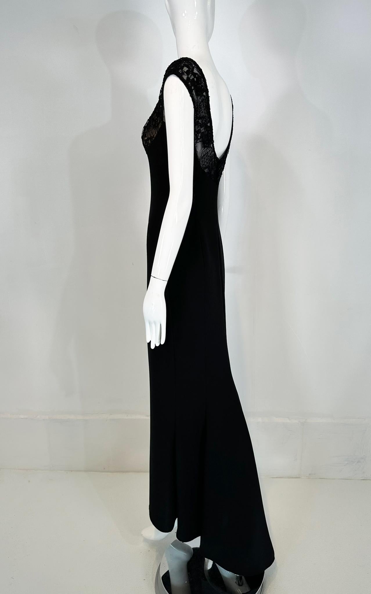 Elie Saab Black Beaded Lace Off the Shoulder Empire Bodice Crepe Gown & Train 42 For Sale 9