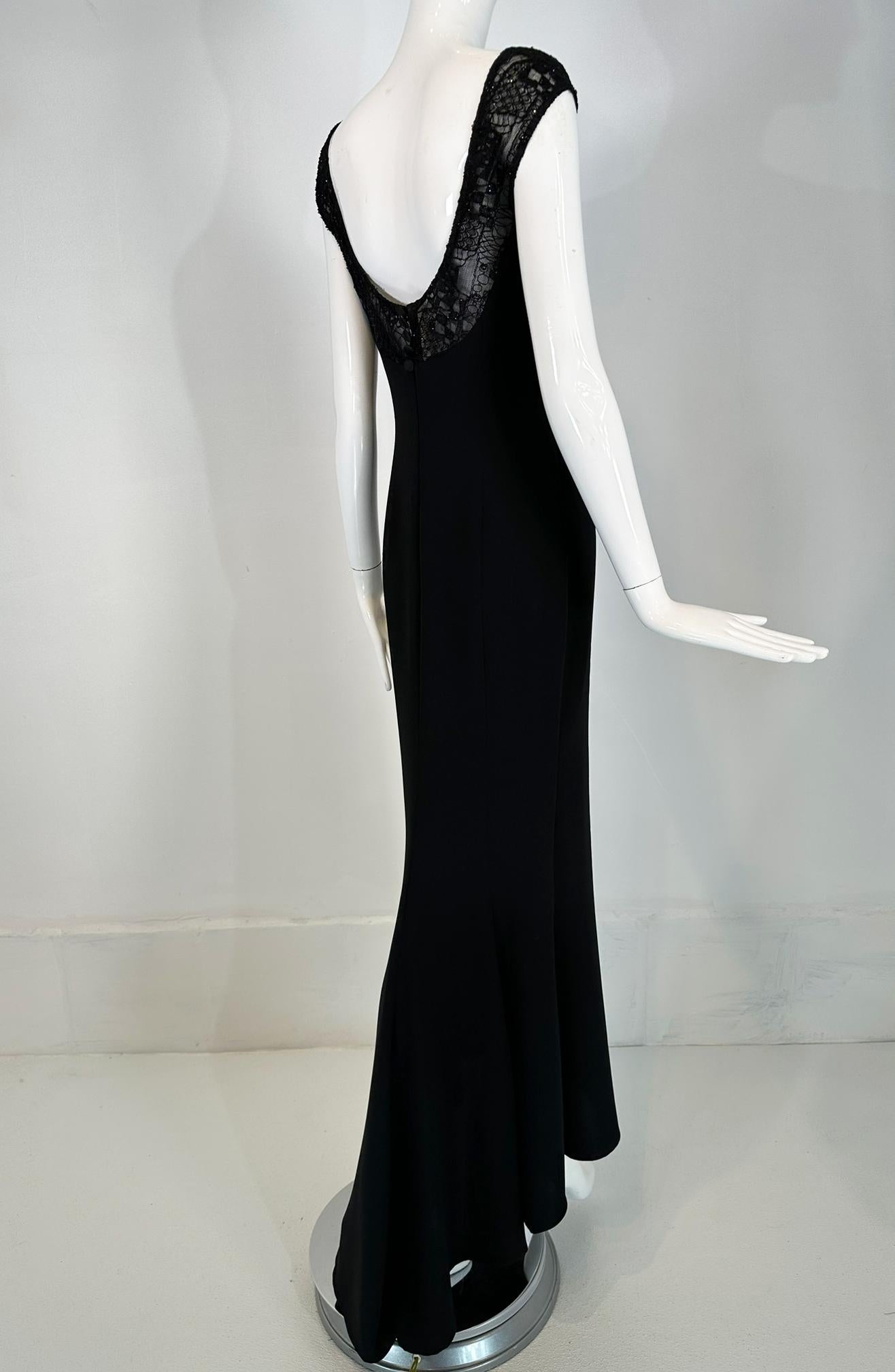 Elie Saab Black Beaded Lace Off the Shoulder Empire Bodice Crepe Gown & Train 42 For Sale 4