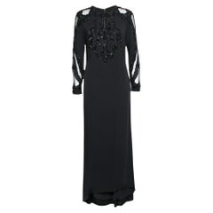 Elie Saab Black Crepe Bead Embroidered Embellished Long Sleeve Dress M