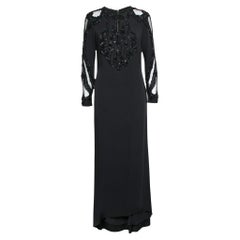 Used Elie Saab Black Crepe Bead Embroidered Embellished Long Sleeve Dress M