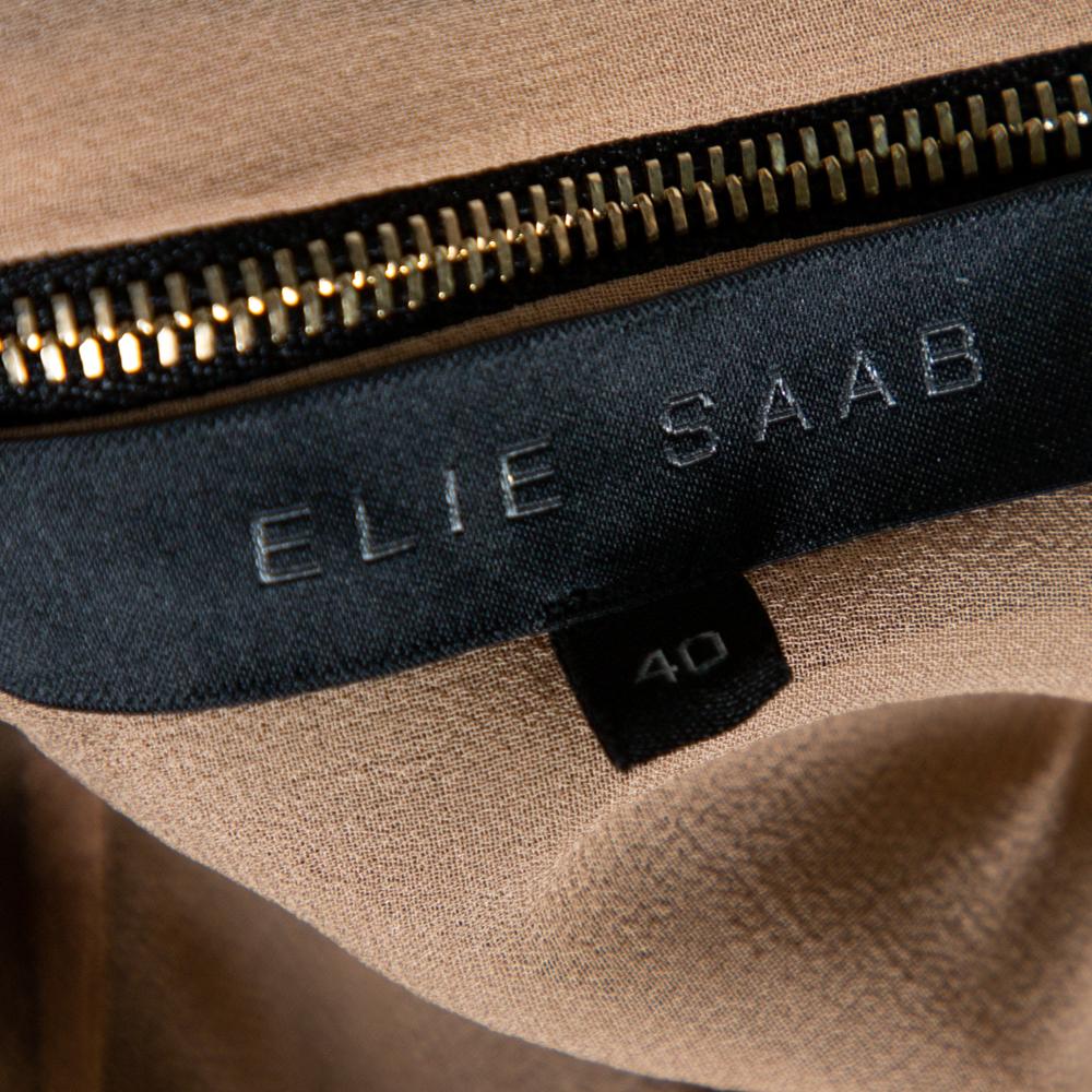 Women's Elie Saab Black Crepe Embellished Lace Detail High Neck Blouse S