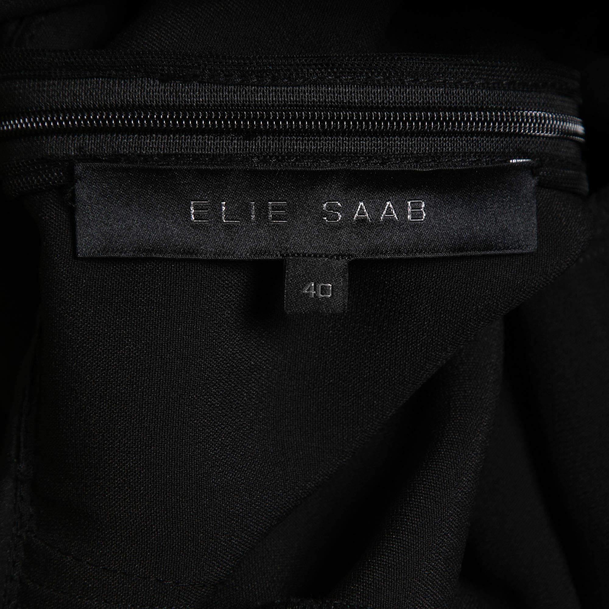 Elie Saab Black Crepe & Lace Inset Pleated Jumpsuit S 2
